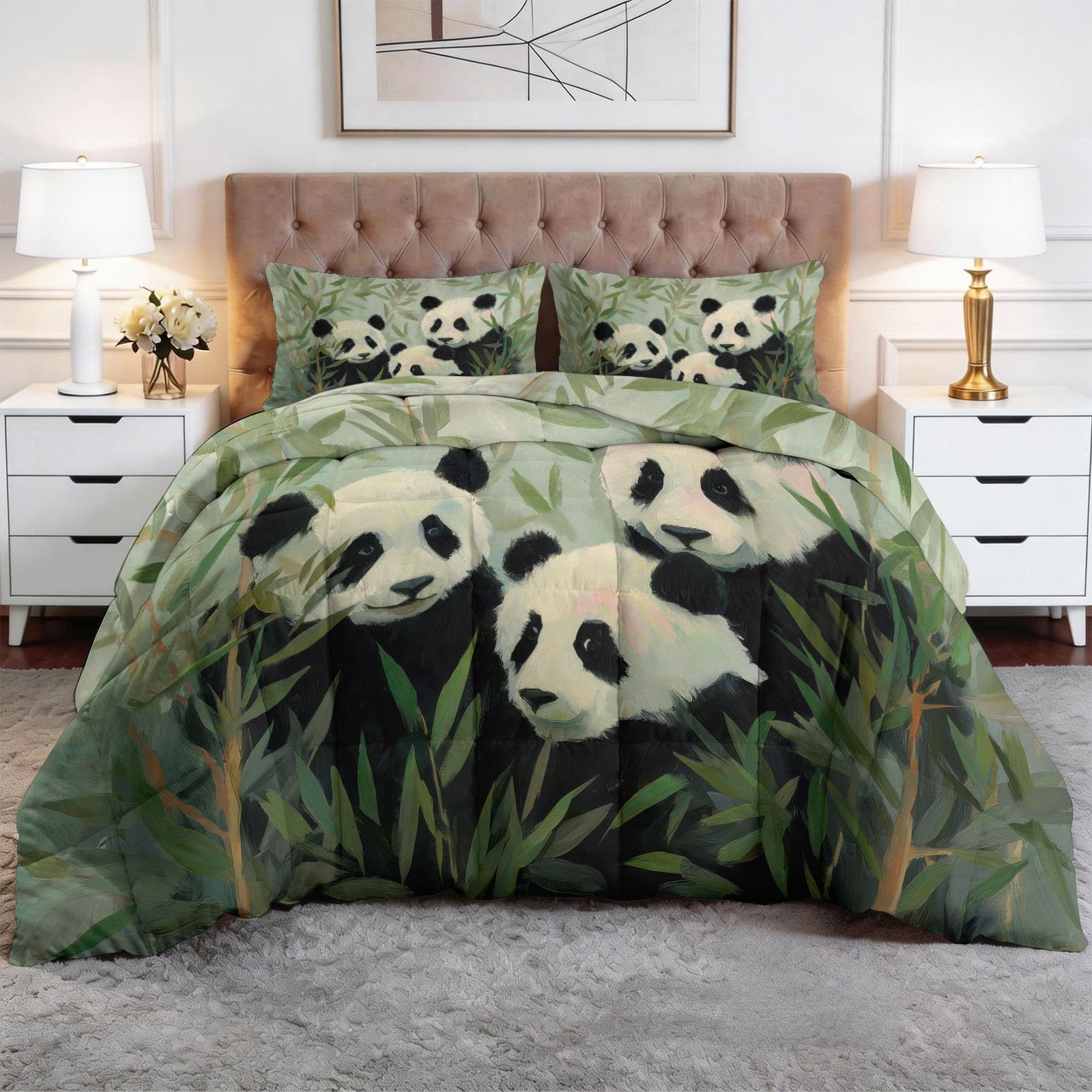 Tier Großer Panda Bambuswald Bettdecke 135 x 200 cm 4 Jahreszeiten Steppdecke, Chinesischer Stil Waschbare Ganzjahresdecke Kinder Bettwaren Set Kinderzimmer Babyzimmer Bettdecke Ohne Bezug