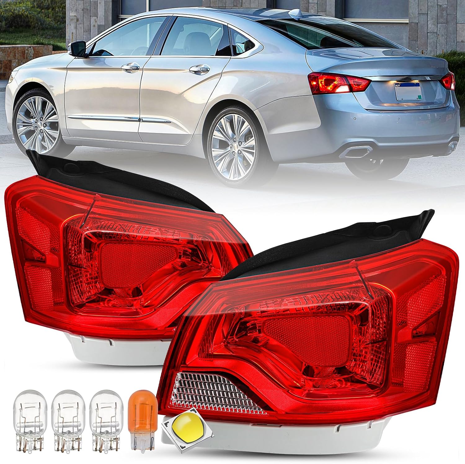 SOCKIR Fit for 2014-2020 Chevy Impala Tail Light Assembly Replacement Halogen Outer Rear Taillight OE Direct Replacement Brake Tail Lamp Pair Set LH+RH
