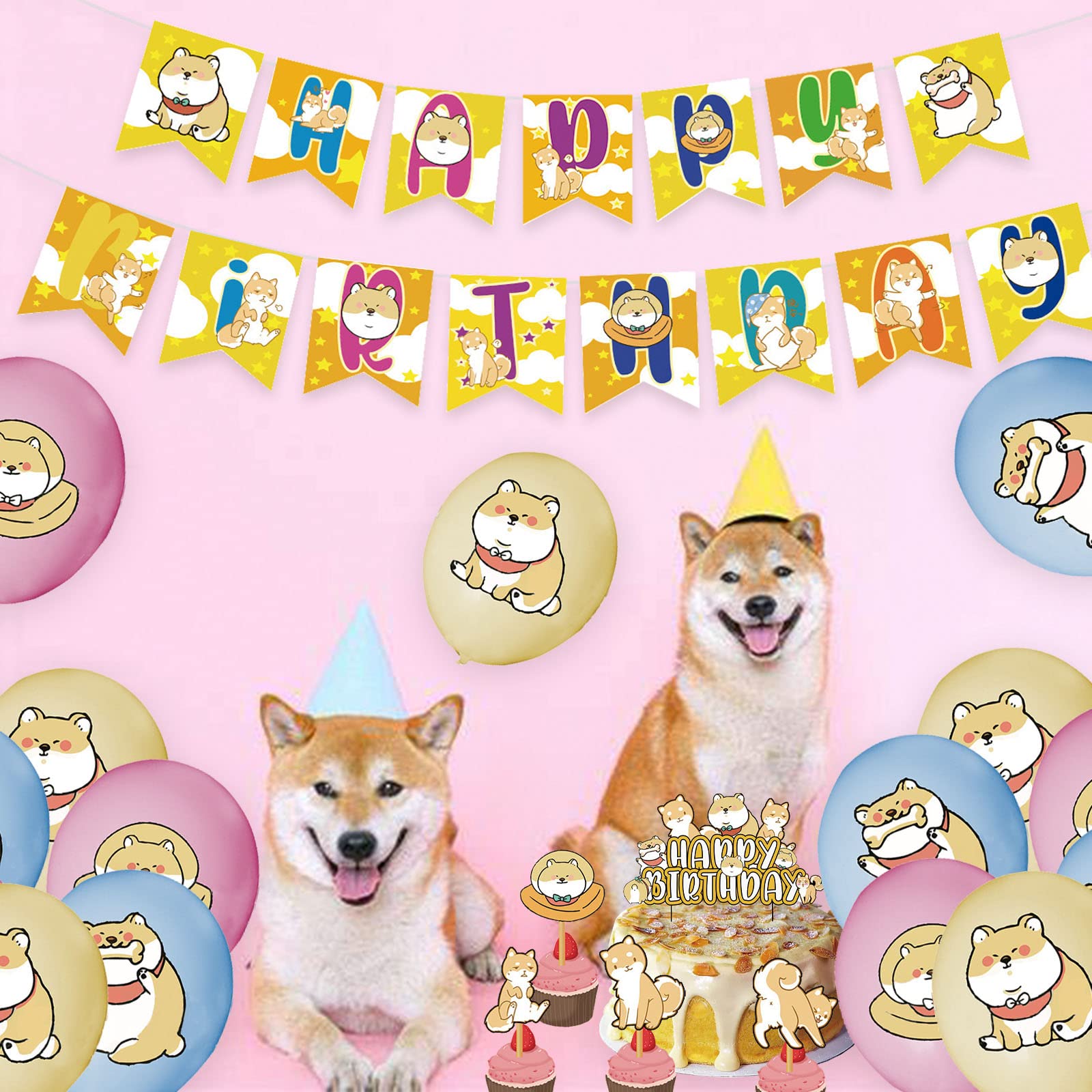 Amazon | JOPARY かわいい柴犬 誕生日パーティーデコレーション用品