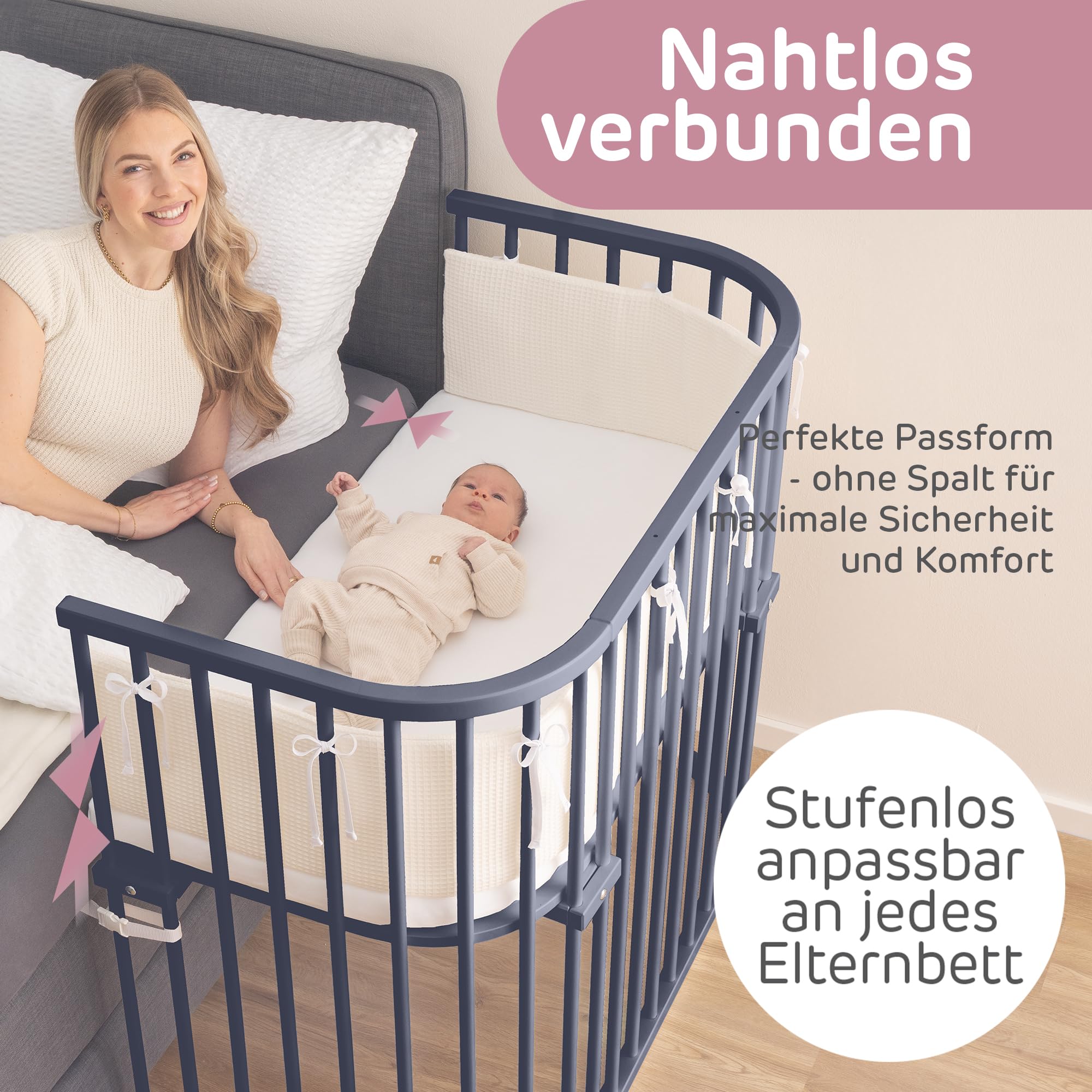 babybay Boxspring XXL łóżeczko dostawne, lakierowane na kolor szary, komplet łóżeczka dziecięcego