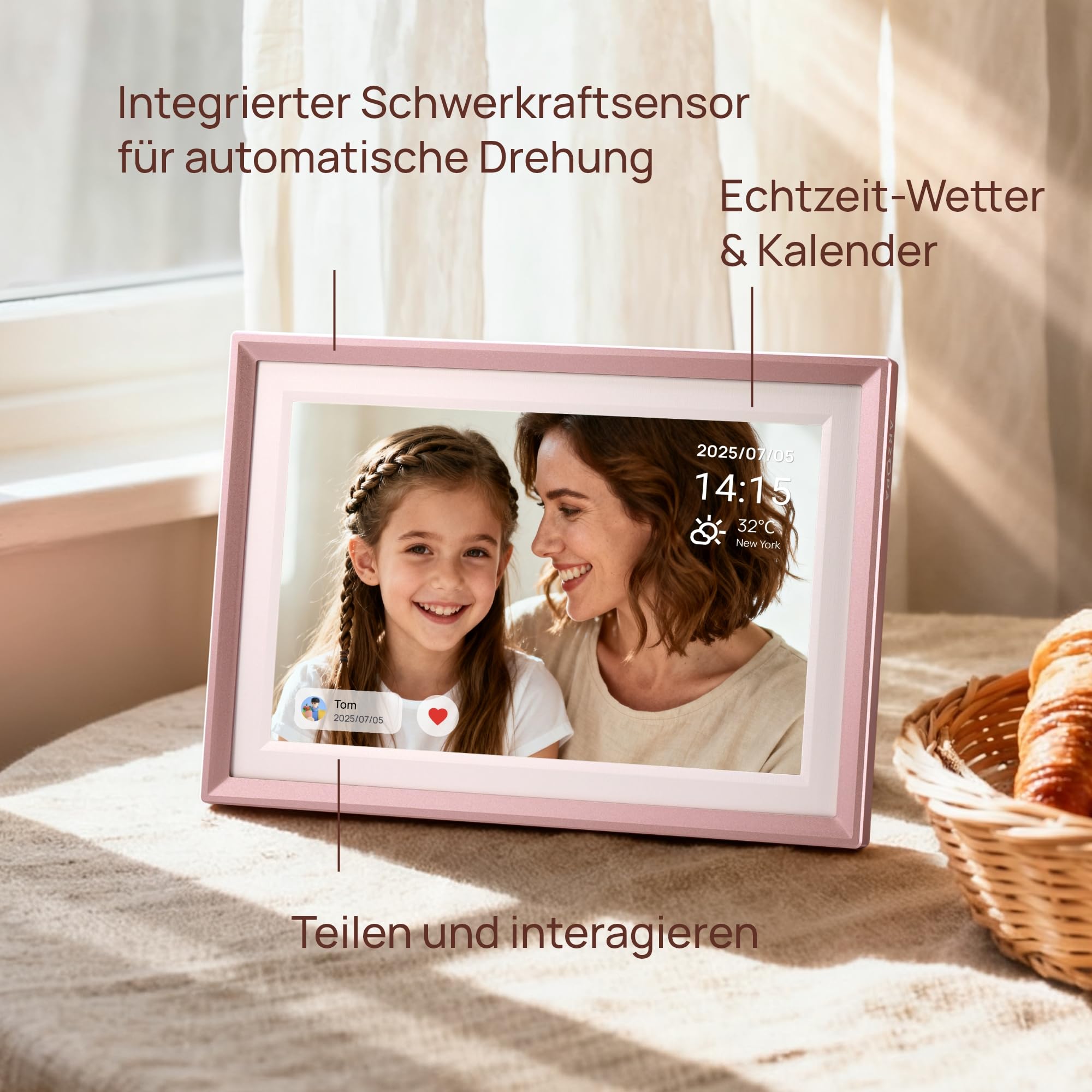 ARZOPA Metall Digitaler Bilderrahmen 10,1" Kostenloser Cloud Speicher WLAN Bilderrahmen Digital HD Touchscreen sofort Teilen Fotos Videos als personalisiertes Geschenk elegant Design-D10 Rose Gold