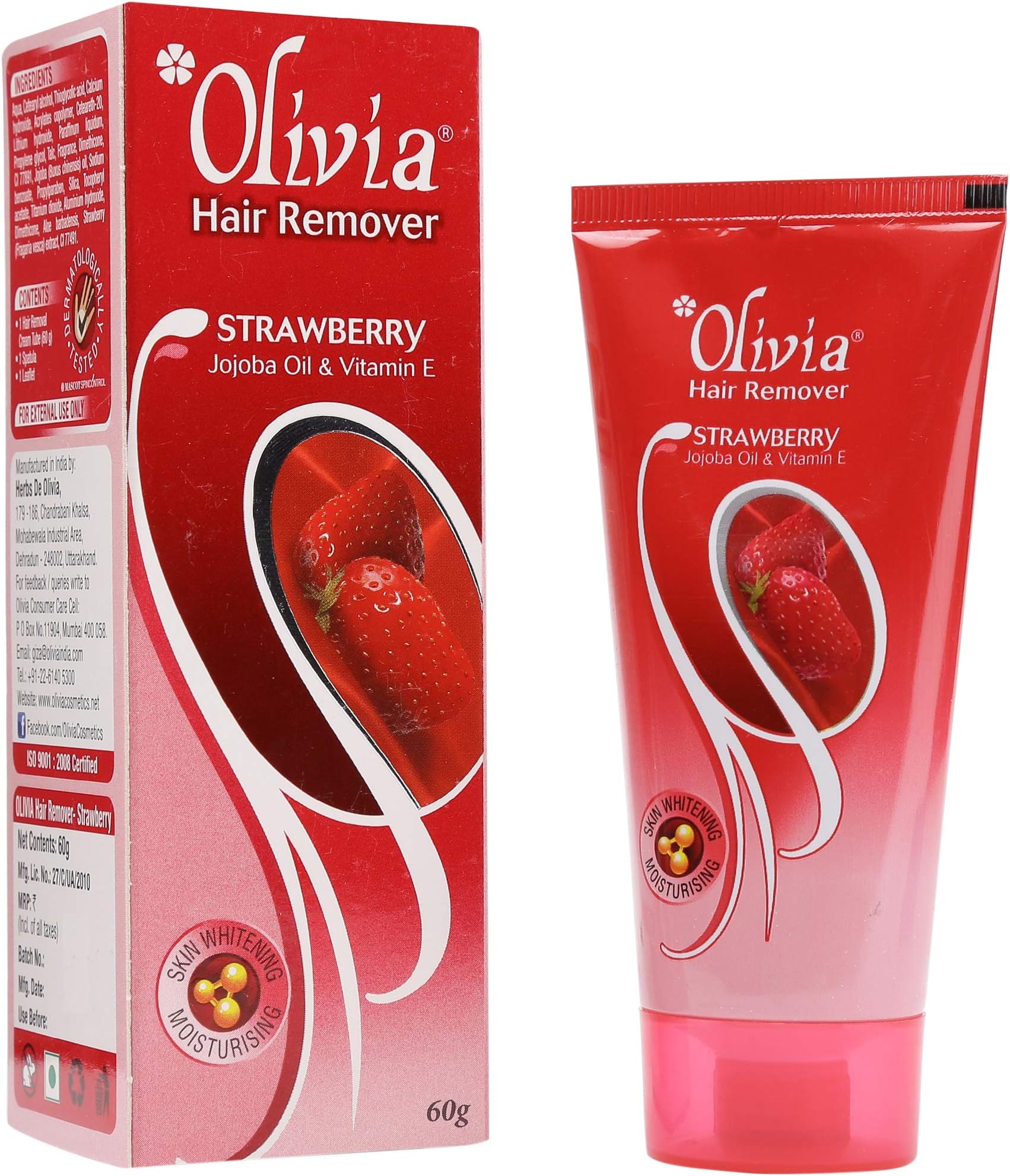 Olivia Strawberry Hair Remover Cream with Jojoba Oil and Vitamin E 60g For Skin Whitening|Moisturising