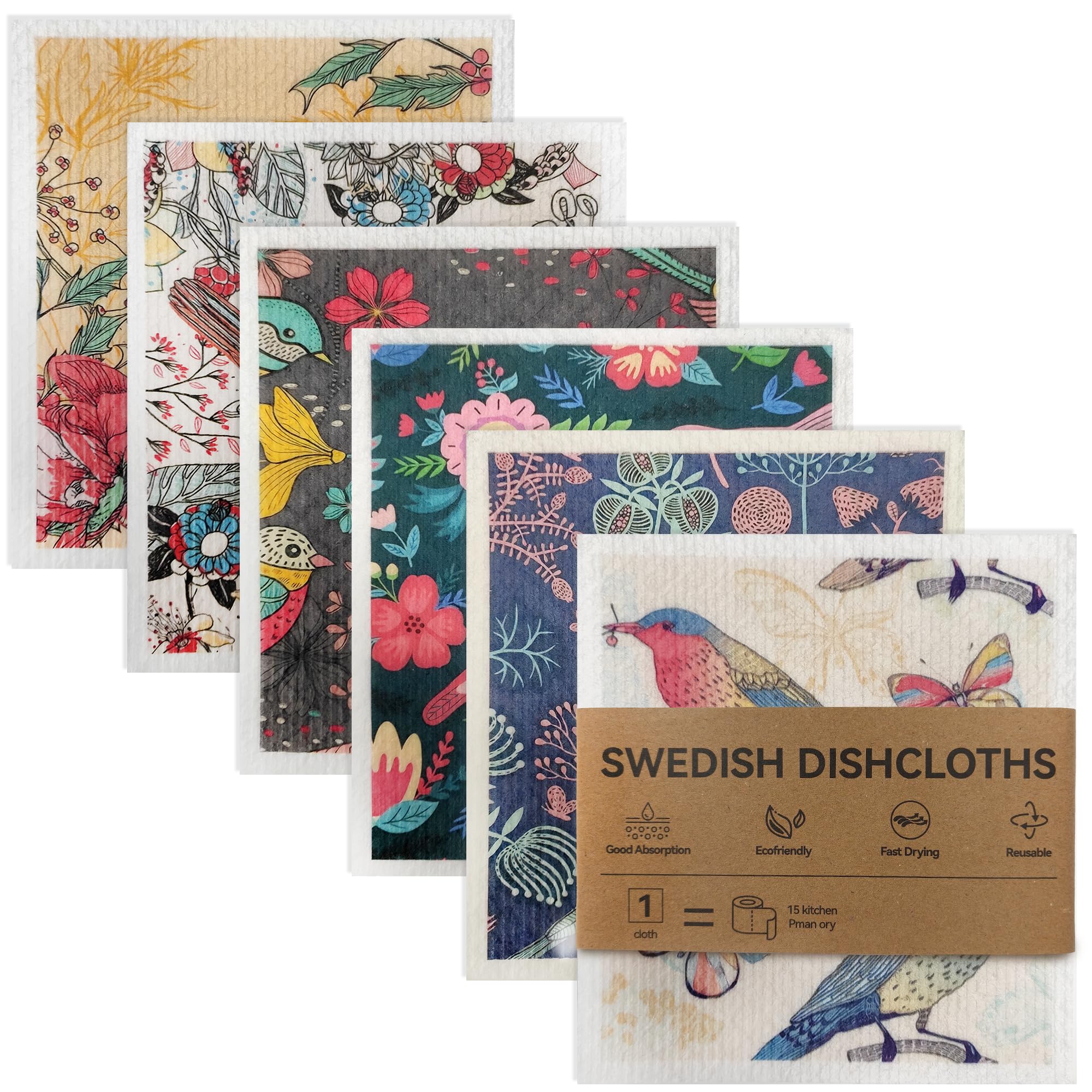6PCS Swedish Dishcloth Set Fruit Pattern Cleaning Cloths