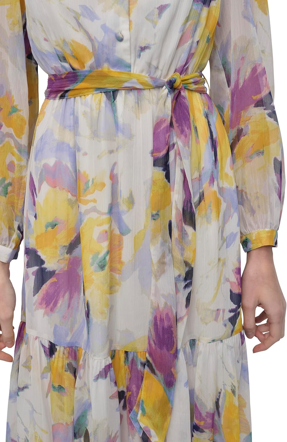 DKNY Womens Long Sleeve V-Neck Tie Waist Midi Dress - Image 6