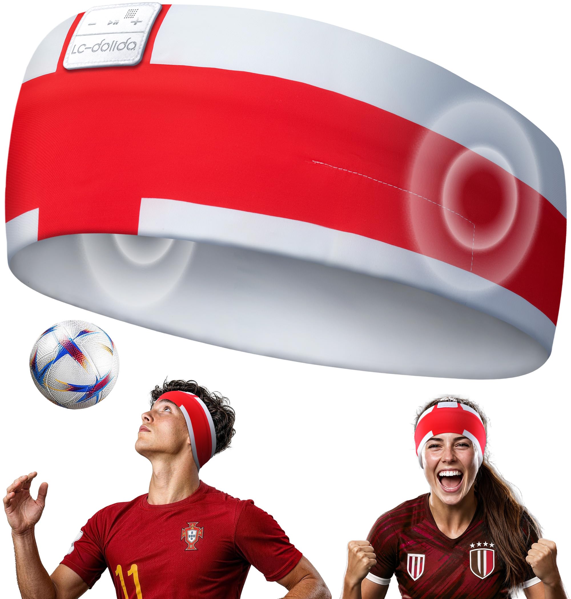LC-dolida England Flag Bluetooth Sports Headband, Wireless Sweatproof Headband Headphones for Soccer Fans, Soft Washable Music Headband for Game Day Outdoor Sports Travel Running-image-31
