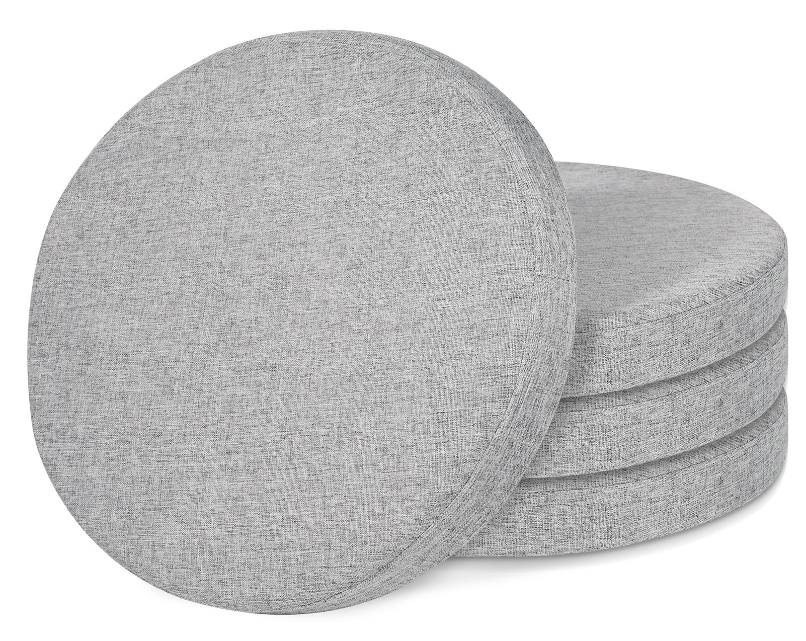 Cuscini Rotondi per Sedia, 43x43x5 cm, Grigio, Set da 4 | Con laccetti, In lino, Rimovibili, Memory foam, Lavabile, per sedia da ufficio, sedia da giardino, sedia da balcone