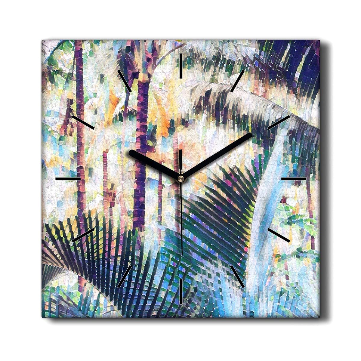 Horloge sur Toile sans tic-tac 30x30cm Tableau Décoration Salon Arbre Jungle