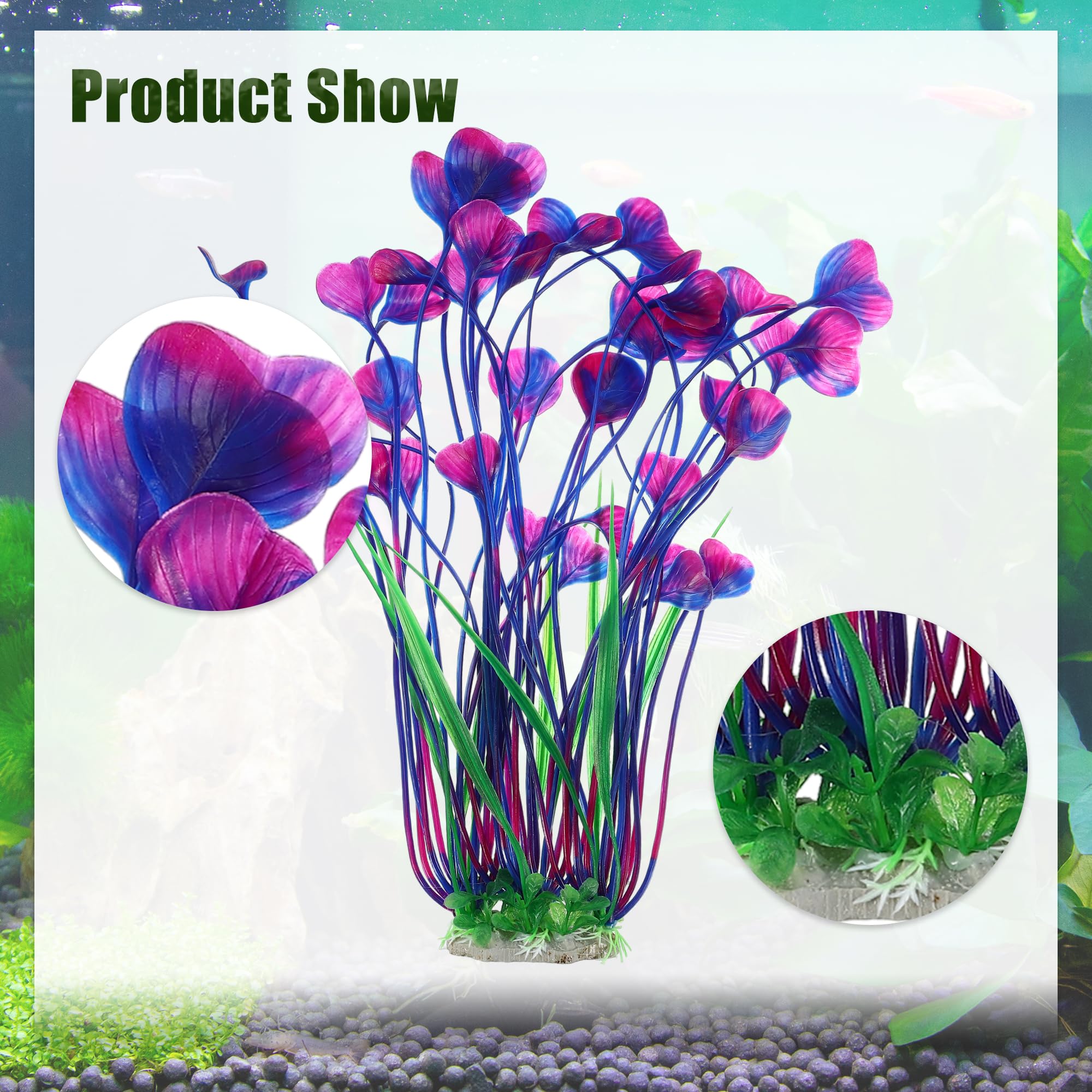 CAPASTEC Large Plastic Aquarium Plants for Fish Tanks Decor, 15.75" Height, Purple Green (2pcs), Purple, Green - Image 2