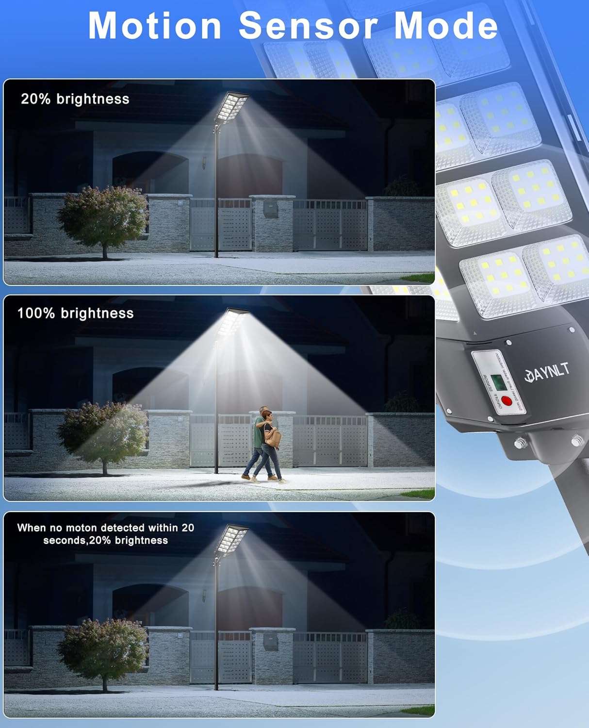 (BROKEN)JAYNLT Y-9800W Solar Street Lights Outdoor,6500K Commercial Parking Lot Lights Dusk to Dawn, Waterproof Solar Security Flood Lamps with Motion Sensor and Remote for Yard, Garage, Driveway Y-9800W 1Pack