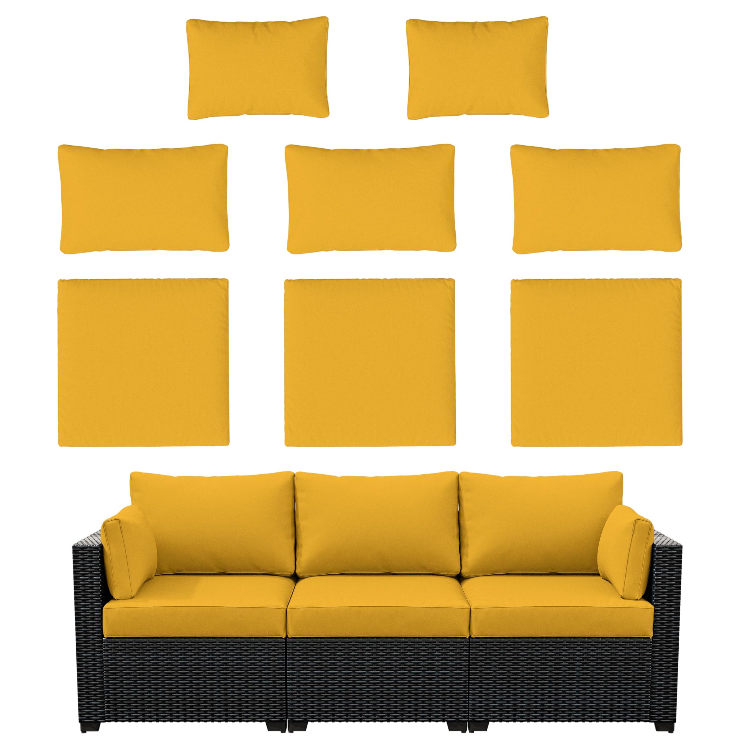 Kimunuk 8p Outdoor Cushion Slipcovers Patio Cushions Covers Replacement Waterproof with Zipper for 3-Seat Outdoor Rattan Sofa Patio Furniture Cushion Covers Sand, Covers Only Yellow