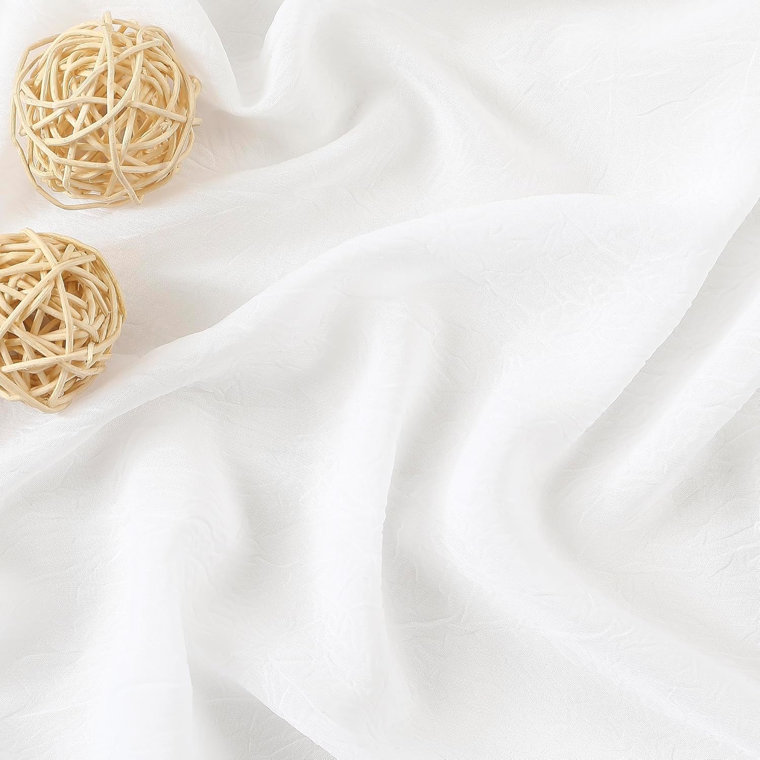 Purainbow White Chiffon Sheer Curtains for Living Room Crushed Crinkle White Semi Voile Curtain Panels for Bedroom Decoration, Light Filtering Window Treatments Grommet Top, 2 Panels, 52" Wx95 L