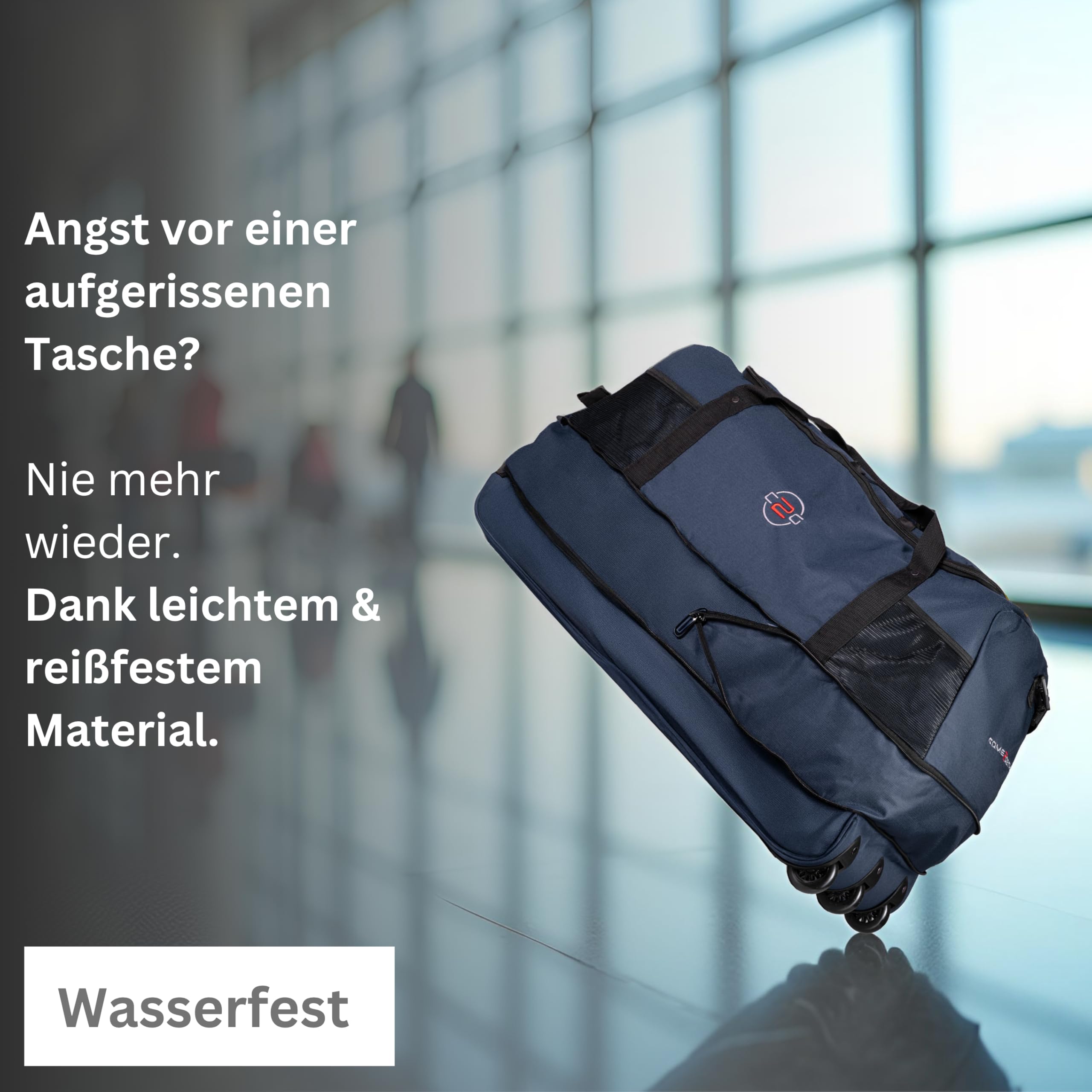 Große Reisetasche mit Rollen 120 L – Faltbare Rolltasche & Sporttasche XXL – leicht, robust & platzsparend – ideale Reisetasche zum Ziehen für Urlaub, Sport & Training (Navy)