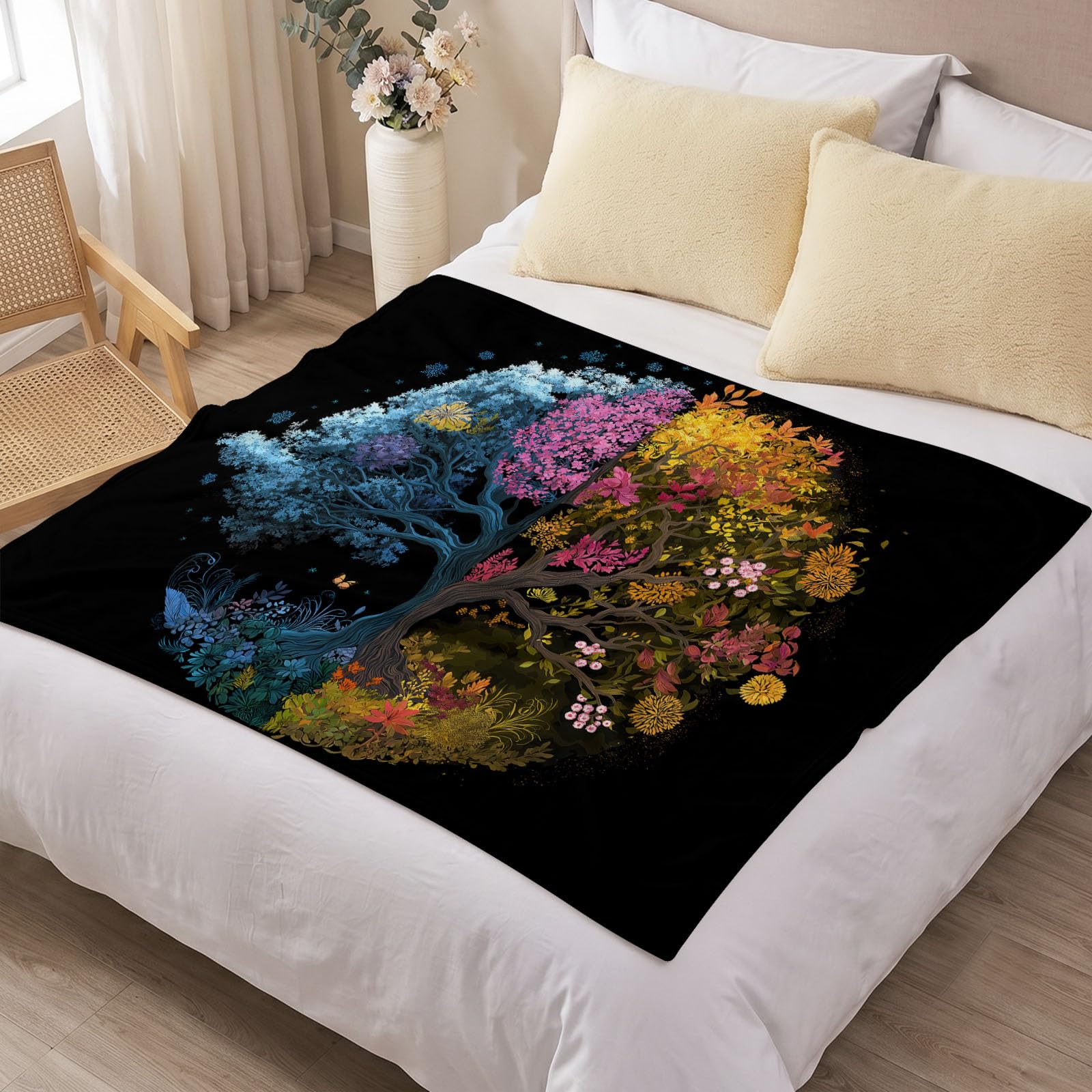 Nowoczesny koc Tree Life 150 x 200 cm, flanelowy, narzuta na kołdrę dla