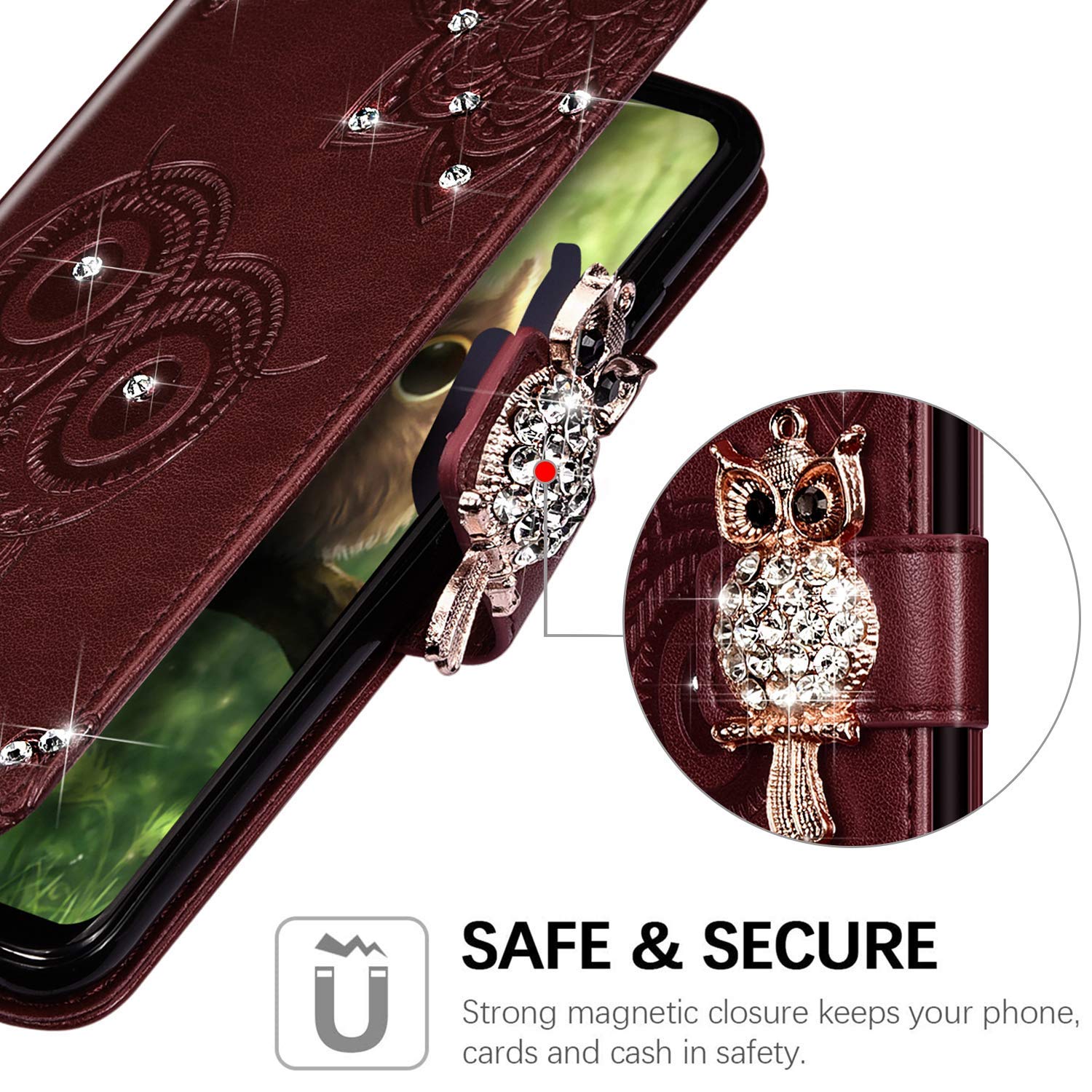 Tenphone Cover Portafoglio Per Xiaomi Redmi Note 8 Pro - Pelle PU Rossa Con Chiusura Magnetica E Supporto