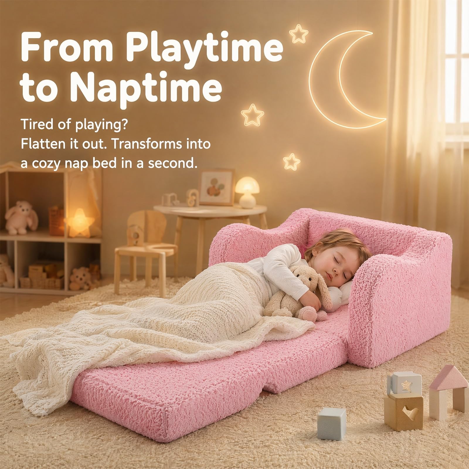 MeYuxg 3 en 1 Sofa Infantil, Sillon Bebe para Niños y Niñas, Sillón Convertible y Cama Plegable, Mini Sofá, Regalo del Niño y Cumpleaños, Rosa