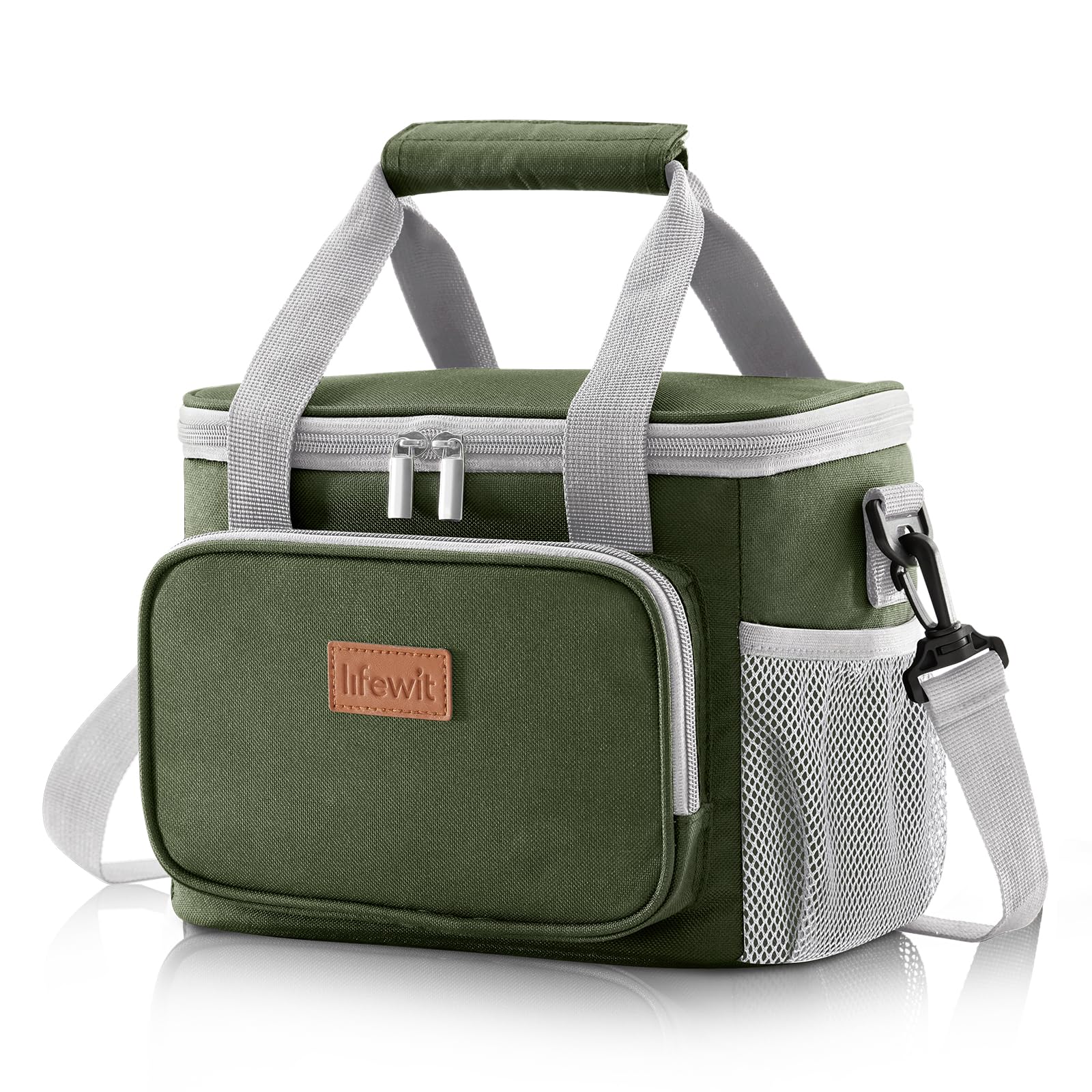 Lifewit Large Lunch Bag Insulated Lunch Box Soft Cooler Cooling Tote for Adult Men Women, Gray and Green 12-Can (9L)