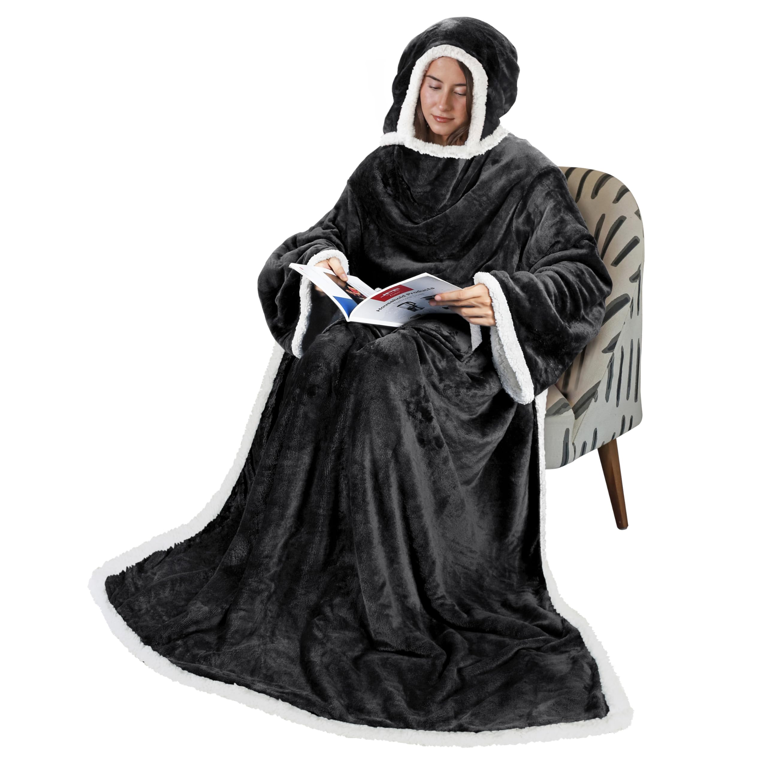 Coperta Con Maniche Aneco - Super Morbida, 200x170 Cm, Vinaccia, Per Divano E Letto - Foto 5