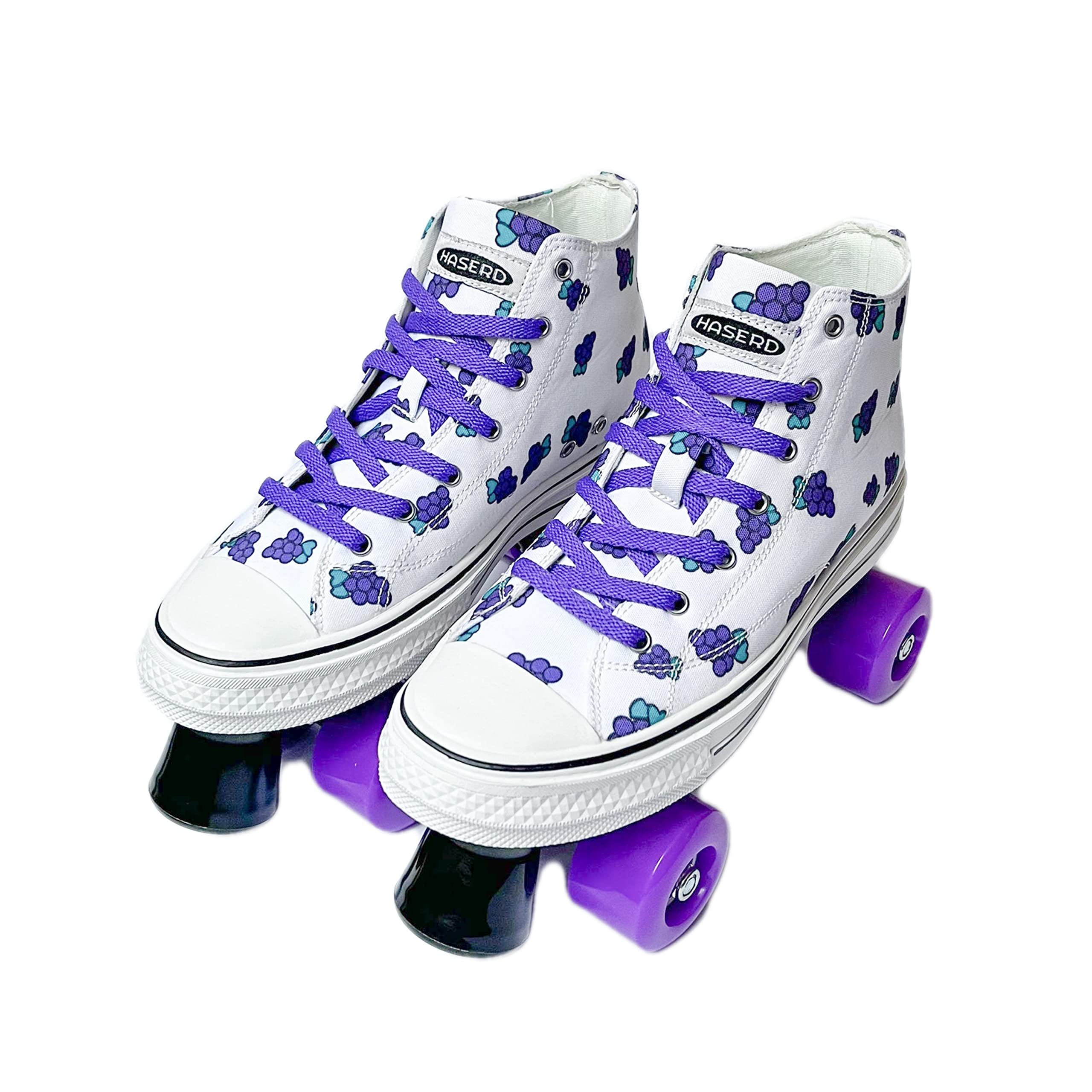 HASERD Roller Skates for Women with Bags- Adjustable Double Row Canvas Roller Skates for Girls Strawberry and Pineapple Themed Design- Quad Wheel High Top Canvas Sneaker Style (Grapes, 7.5)