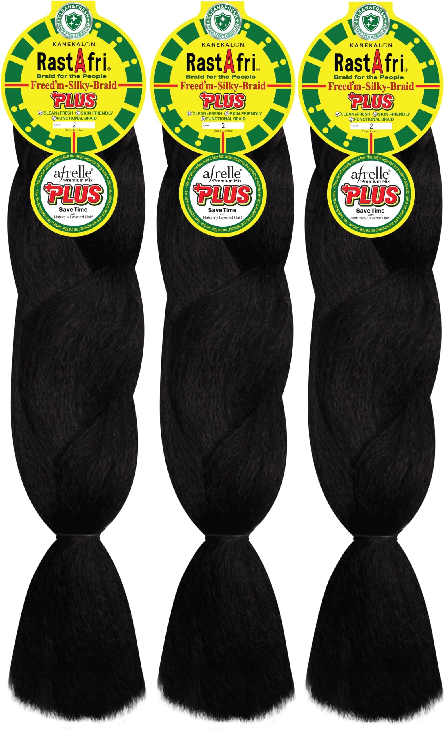 RastAfri AFB Silky Synthetic Braiding Hair Extensions, Soft Silky Texture for Braiding, Twists & Protective Hairstyles, Lightweight and Tangle Resistant, Color #2 Dark Brown, 3 Pack