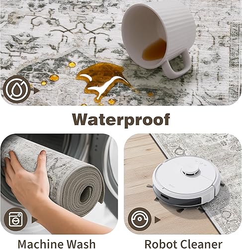 Miniatura 7 de Alfombras de área de 5 x 7, resistentes a las manchas, lavables para sala de estar, dormitorio, alfombra de respaldo antideslizante, alfombra
