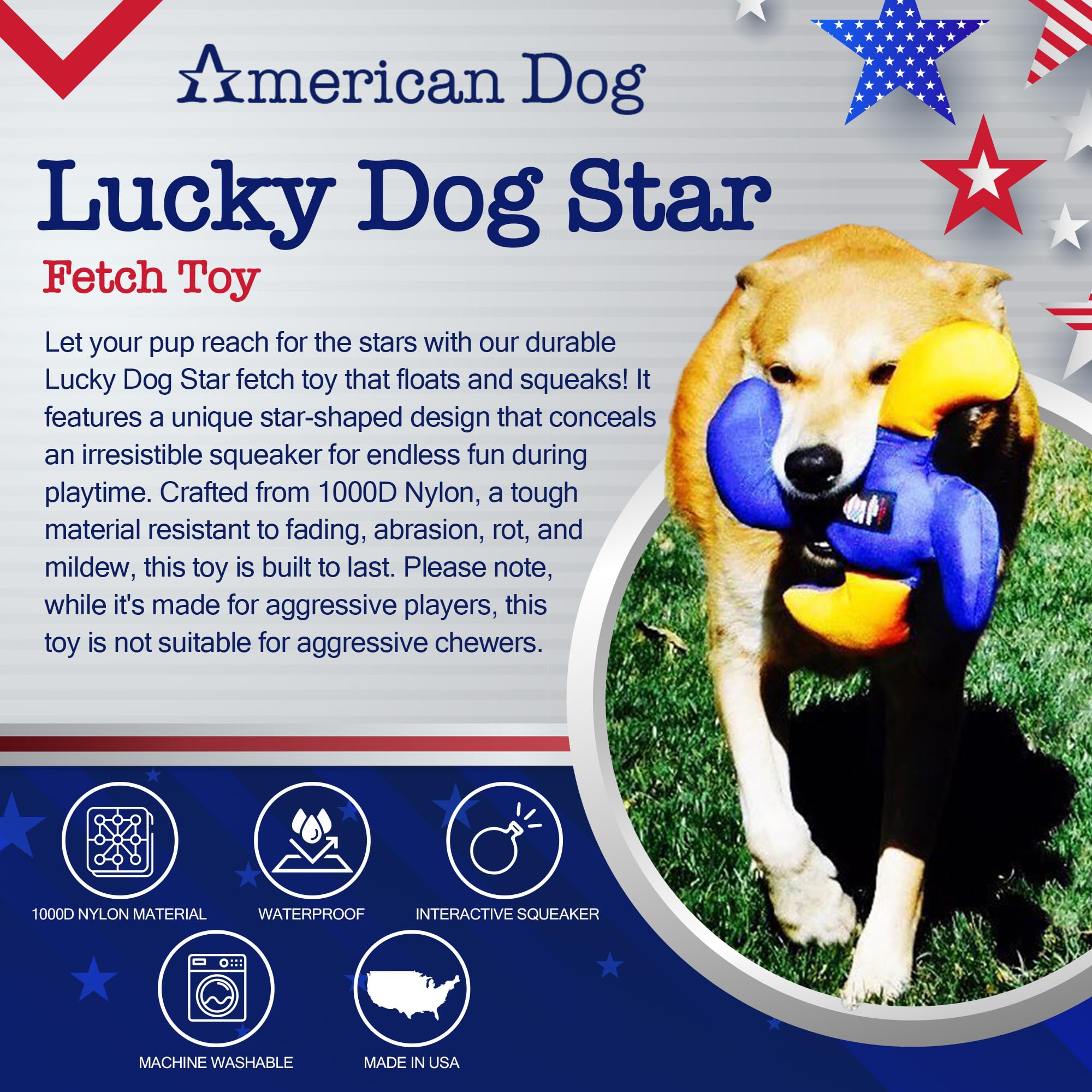 American Dog Lucky Dog Star – Durable Fetch Dog Toy Made in USA
