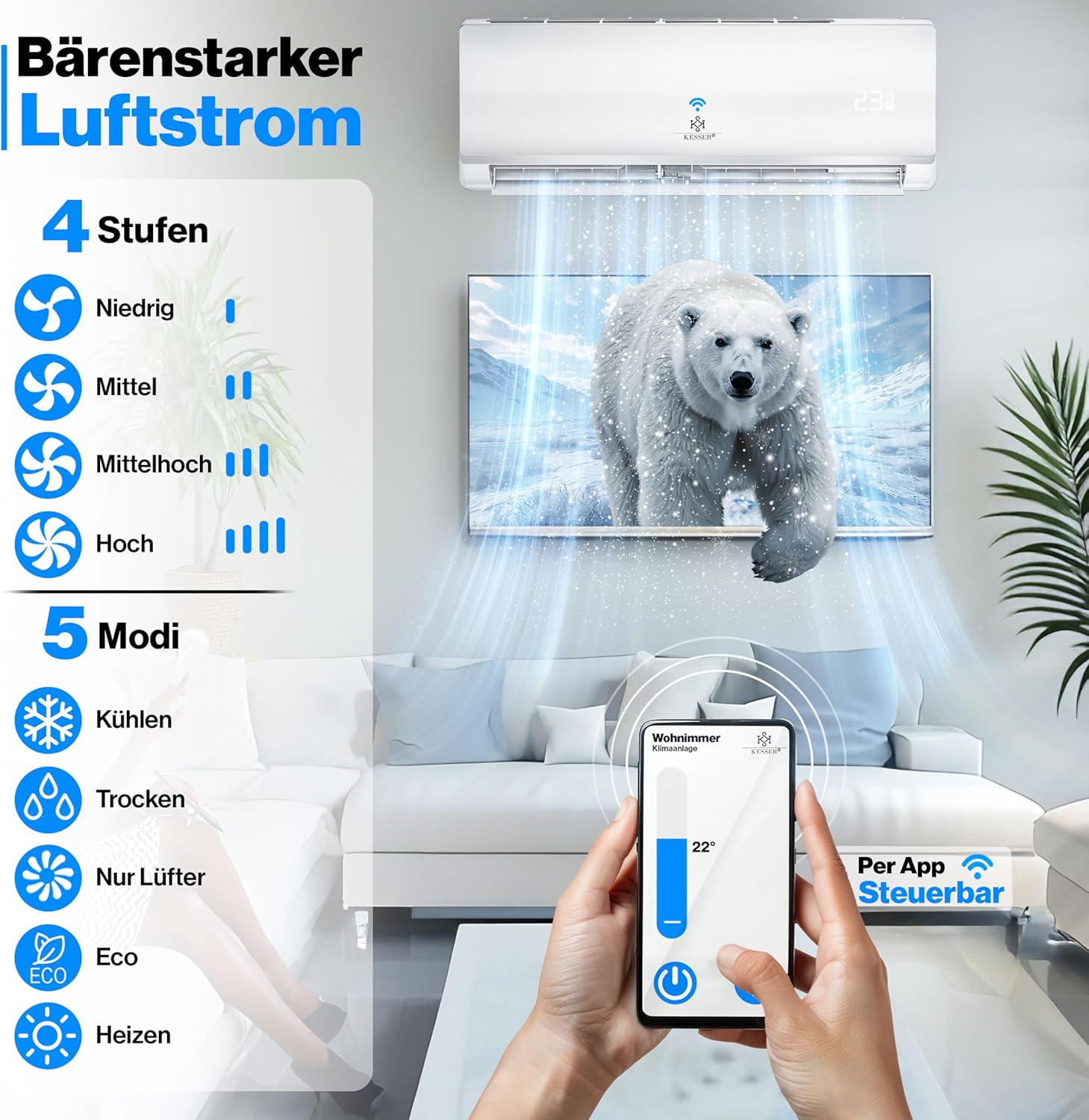 KESSER® Split Klimaanlage Set Quick Connect 12000 BTU