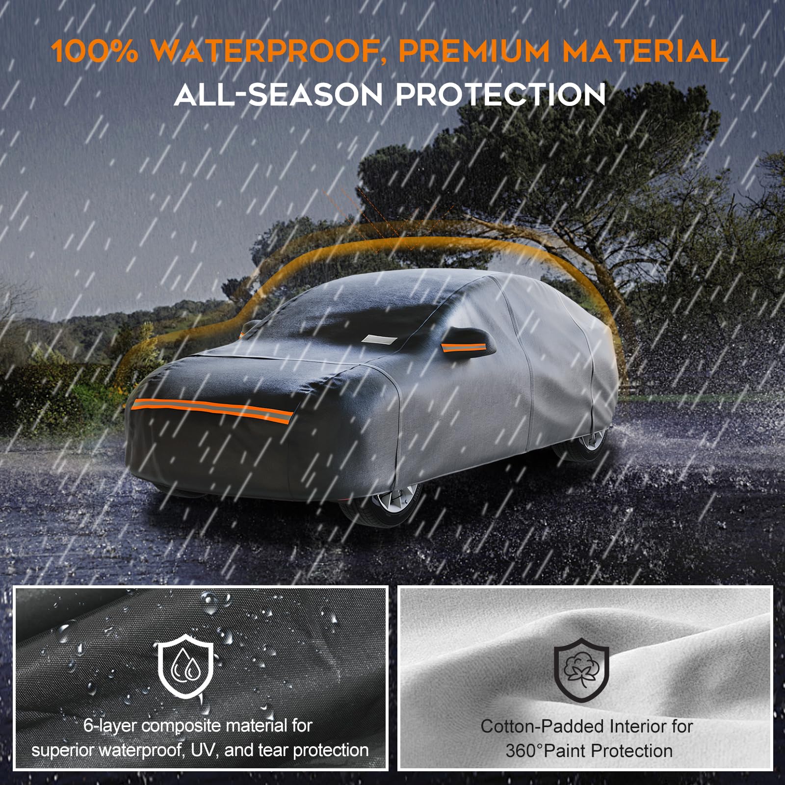 Sedan Car Cover Waterproof All Weather for Automobiles Outdoor Heavy Duty Full Exterior Covers with Zipper Door Rain — view 3
