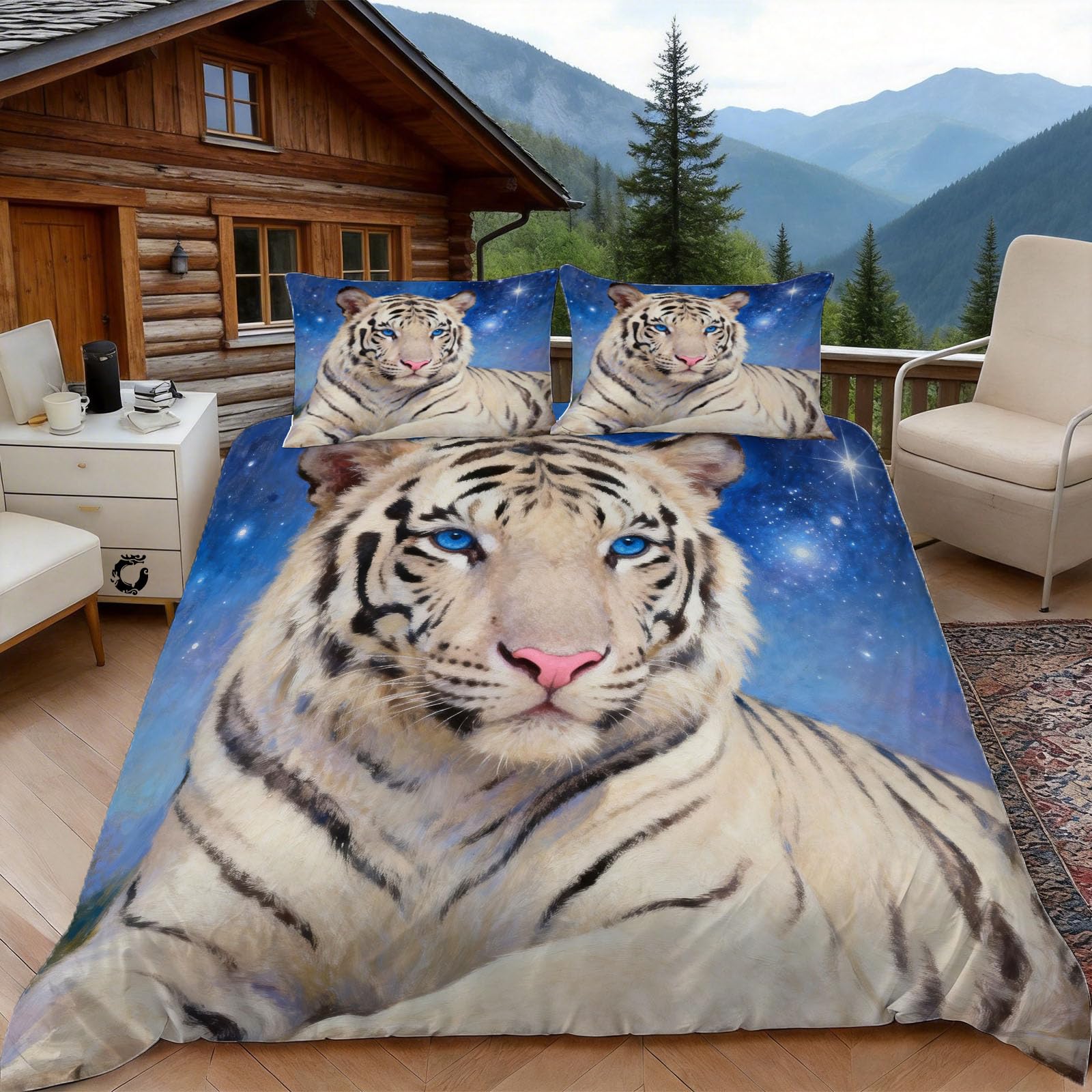 3D Single Duvet Cover Set 3D Printed White Tiger Bedding, Galaxy Soft Microfibre Duvet Cover Sets Quilt Cover and Pillow Set with Zipper 3 Pcs