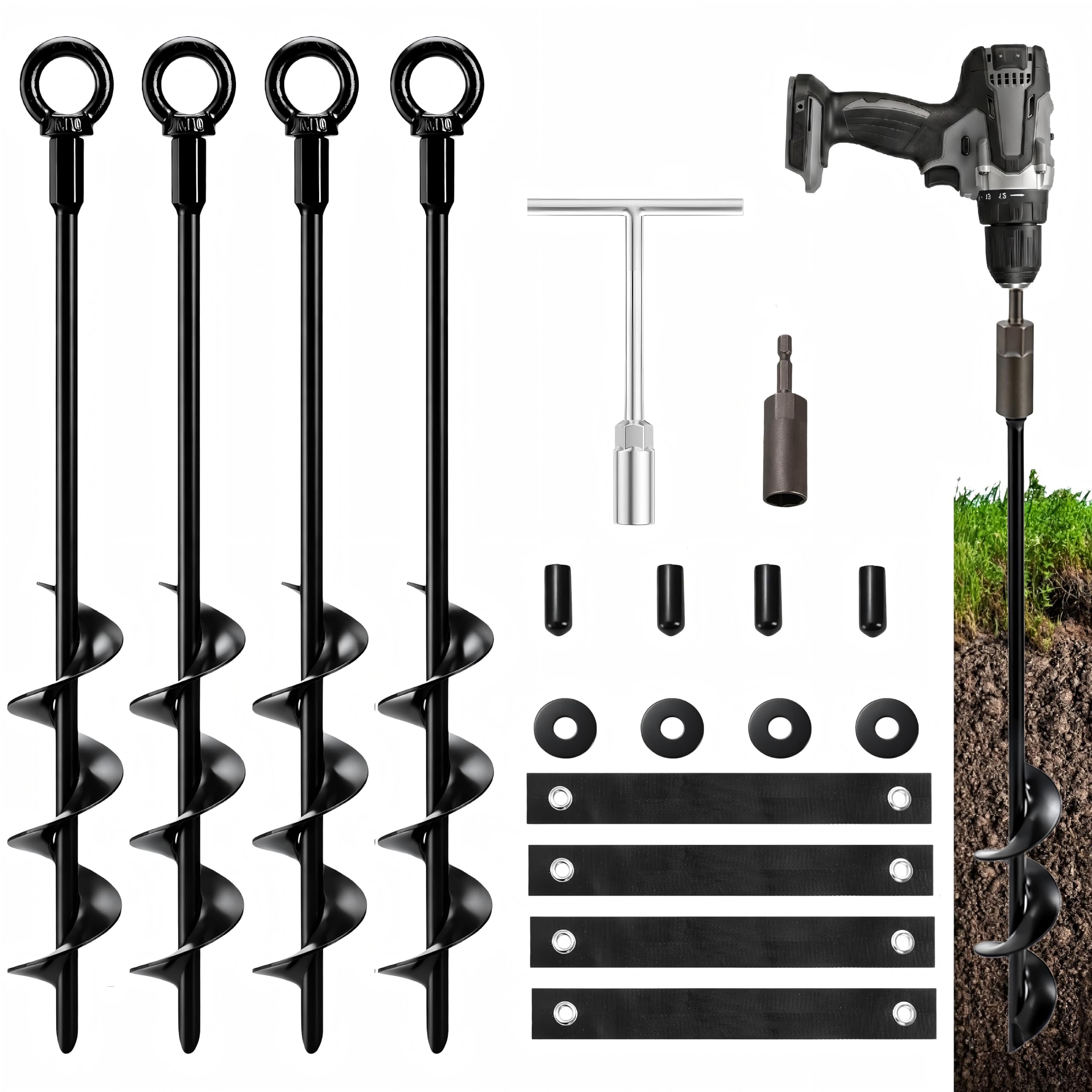 Ancrages au sol robustes Lot de 4 piquets à visser 45 cm pour abri de jardin et tente
