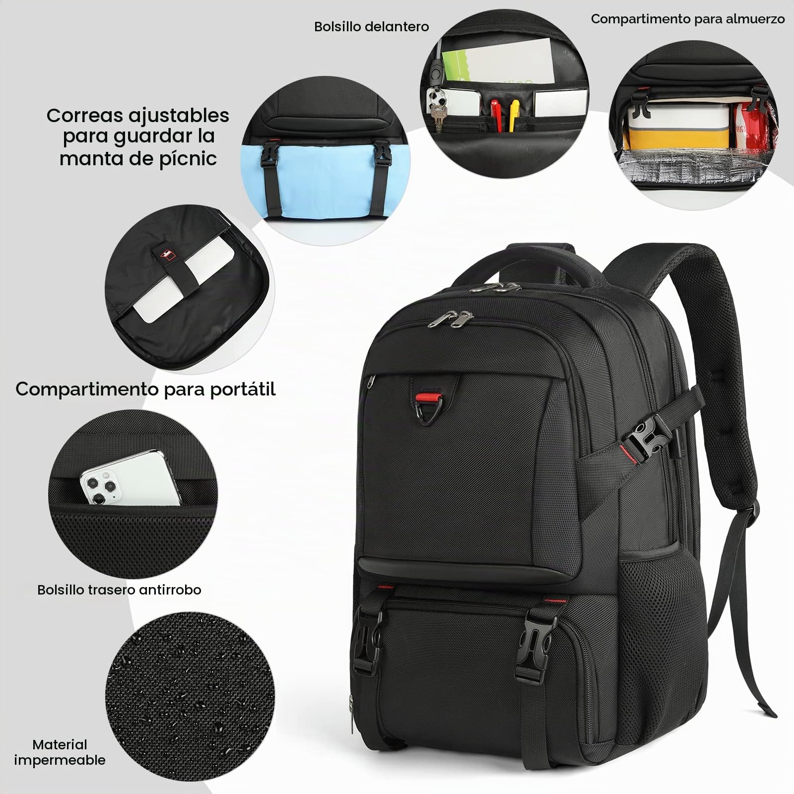 NEWHEY Mochila Portátil 17.3 Pulgadas con Compartimento Isotérmico para Almuerzo y Puerto USB Mochila Nevera Hombre Impermeable Bolsa Termica Mujer Trabajo Viaje Escolares Picnic Negro