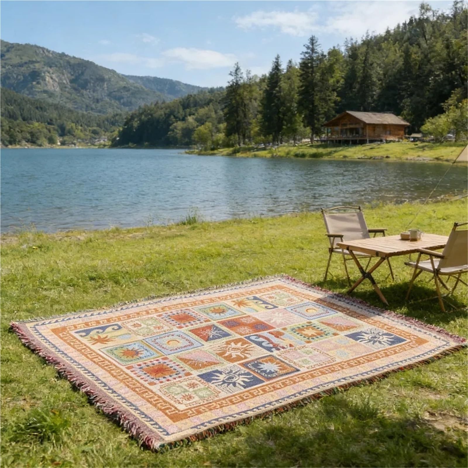 Estera de Picnic Plegable Gruesa con patrón de Sol de Estilo Bohemio, Manta Lavable for Acampar al Aire Libre, Mantel de Playa para Camping