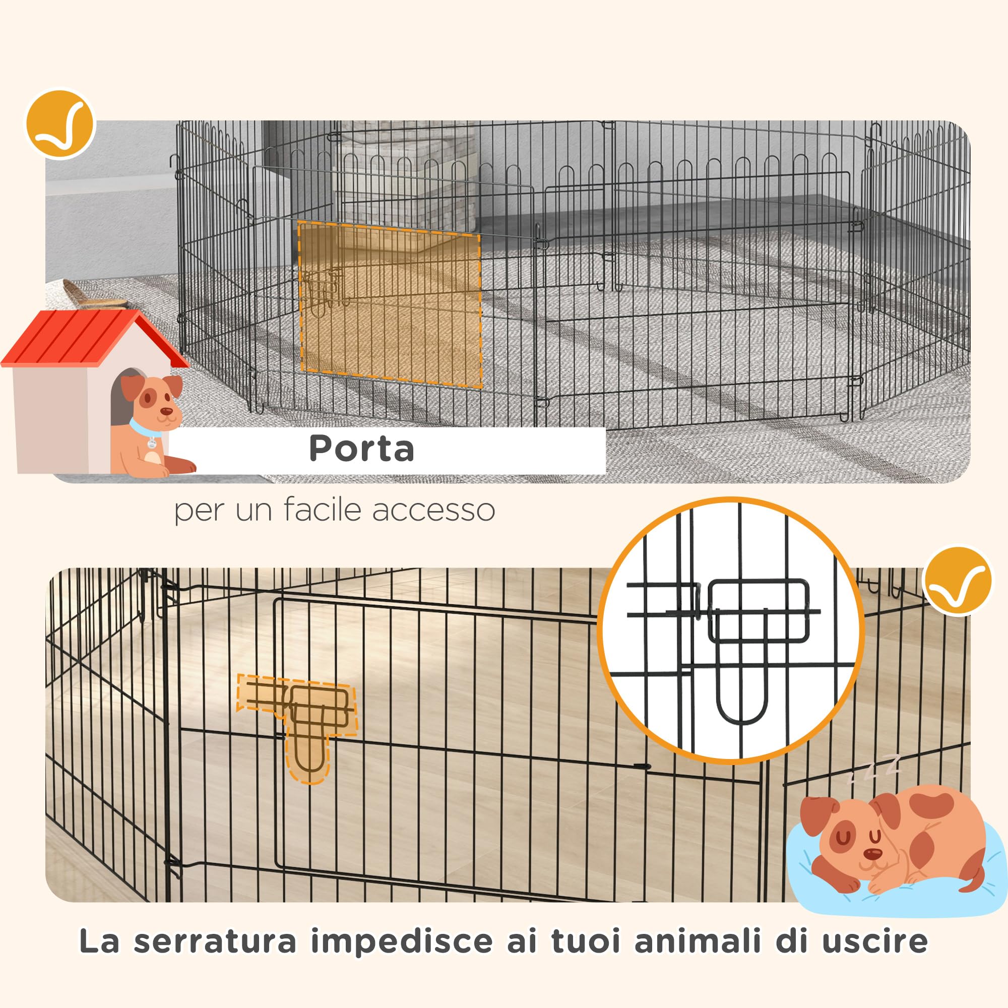 PawHut Recinto per Gatti Cani Cuccioli Gabbia perAnimali in Acciaio Φ158 x 61cm Nero