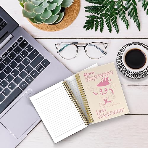Miniatura 4 de Cuaderno rosa preparado  More Espresso Less Depresso, Funky Retro Y2K Trendy Pink Aesthetic Notebooks Journal, suministros de oficina rosa,