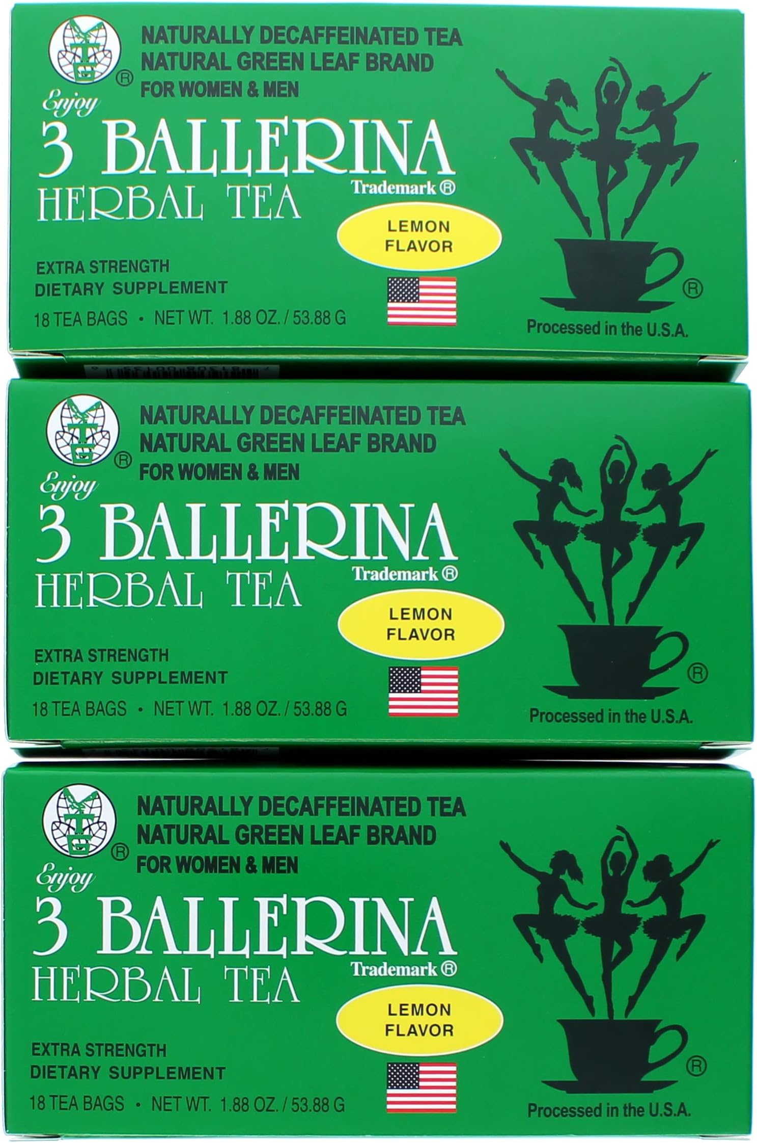 3 BALLERINA TEA DIETERS DRINK EXTRA STRENGH LEMON FLAVOR (3 boxes, 18 tea bags, 1.88 oz ?