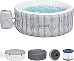Bestway SaluSpa Fiji AirJet Large Round 2 to 4 Person Inflatable Hot Tub Portable Outdoor Spa with 120 AirJets and EnergySense Cover, Grey
