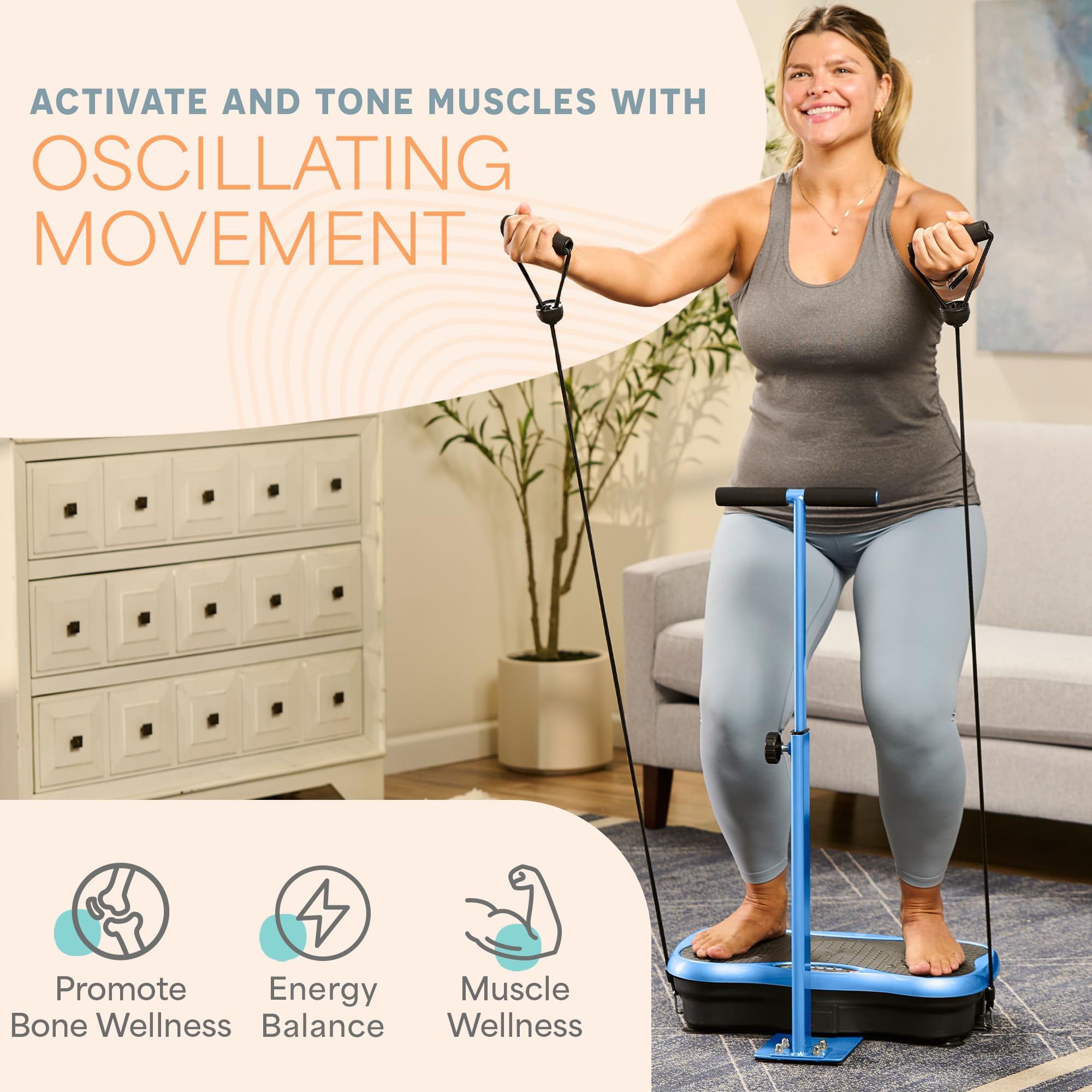 Lifepro TrimLite - Máquina de ejercicio con placa de vibración con manillar, máquina de vibración para todo el cuerpo, masajeador de drenaje linfático ideal, 99 niveles de velocidad, altavoz Bluetooth