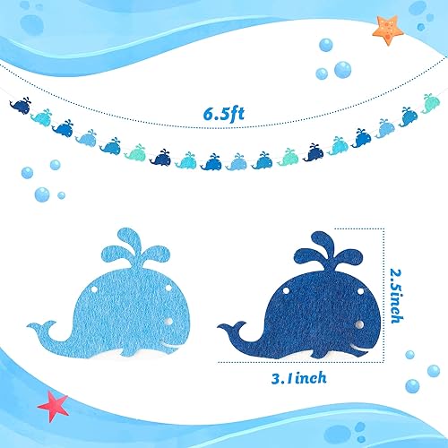 Miniatura 2 de WATINC 4 guirnaldas de fieltro de ballena bajo el mar, decoración de fiesta colgante de peces azules, suministros de pancarta temática de pesca en