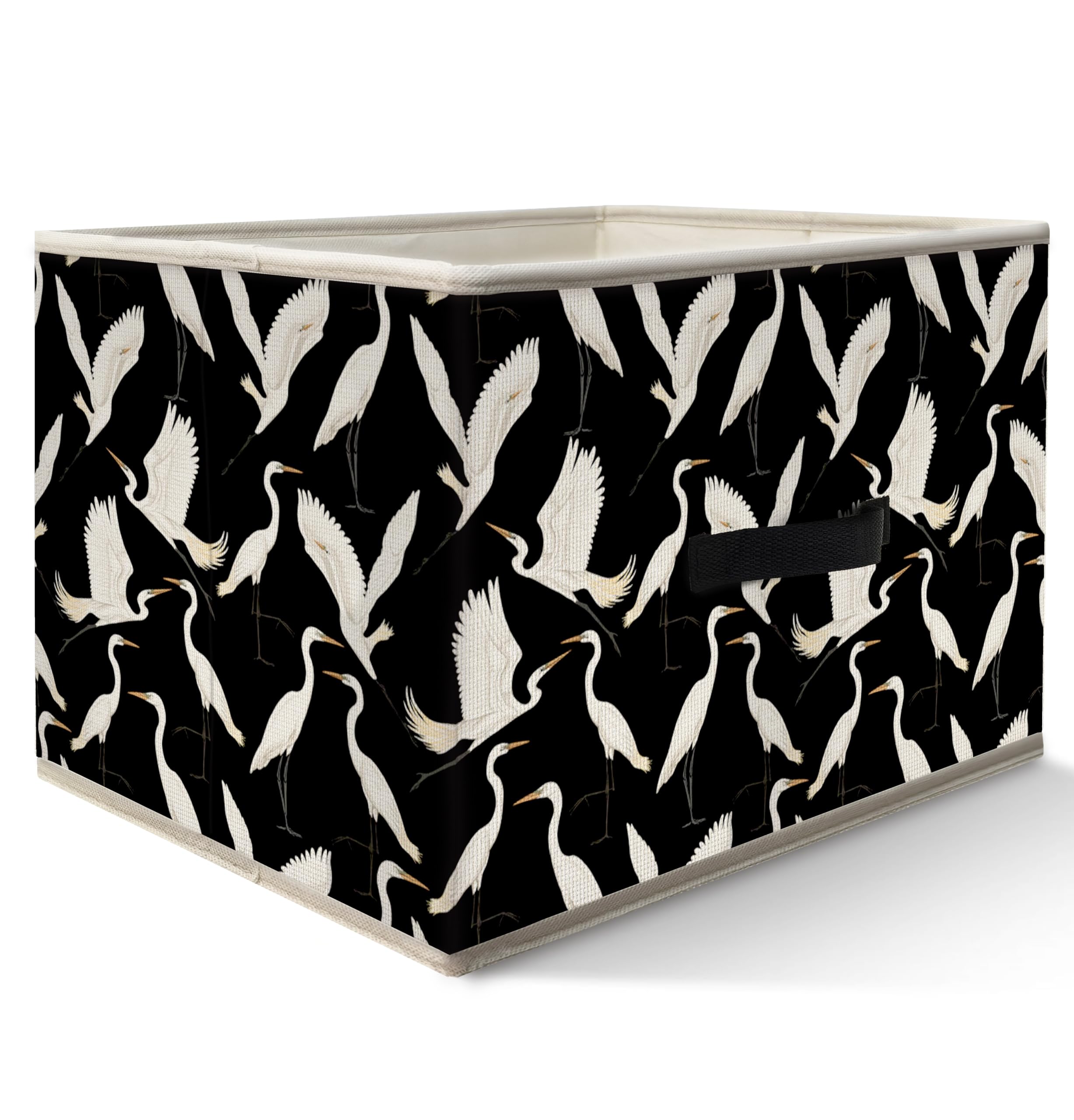 Nogrit Egret Storage Bins Box, Toybox for Girls Boys, White Bird Foldable Baskets Organizer Container with Handles for Bedroom Bathroom Kids Room Dorm