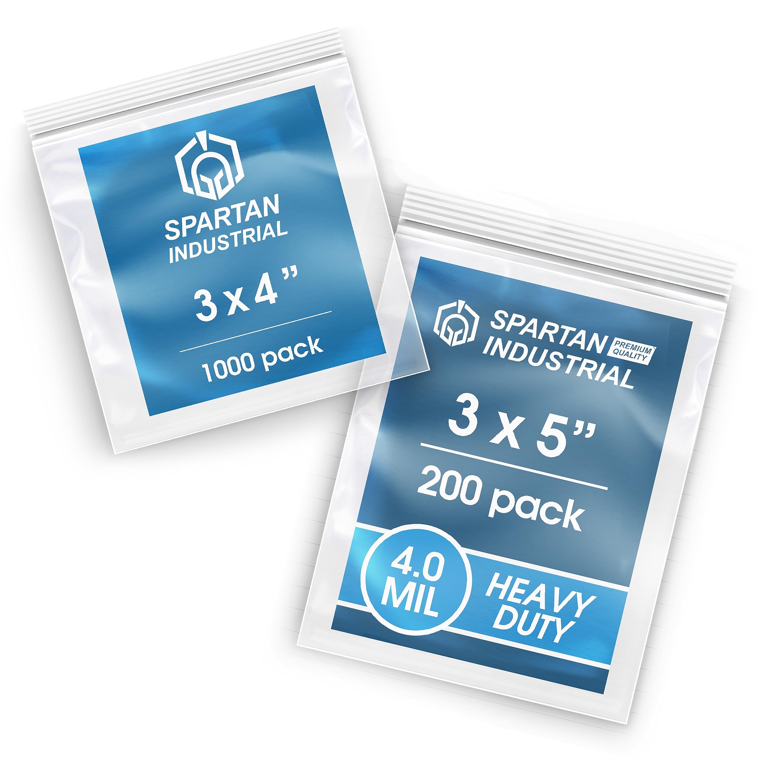 Spartan Industrial - 3” X 4” (1000 Count) 2 Mil Clear Reclosable Zip Plastic Poly Bags And Spartan Industrial - 200 Count - 3” X 5” (4 Mil Heavy Duty) Thick Clear Plastic Reclosable Zip Poly Bags