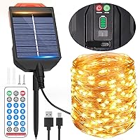 Luci Solari Esterno con connettore Type-C, 30m 300 LED Catena Luminosa Esterno Solare con 13 modalità
