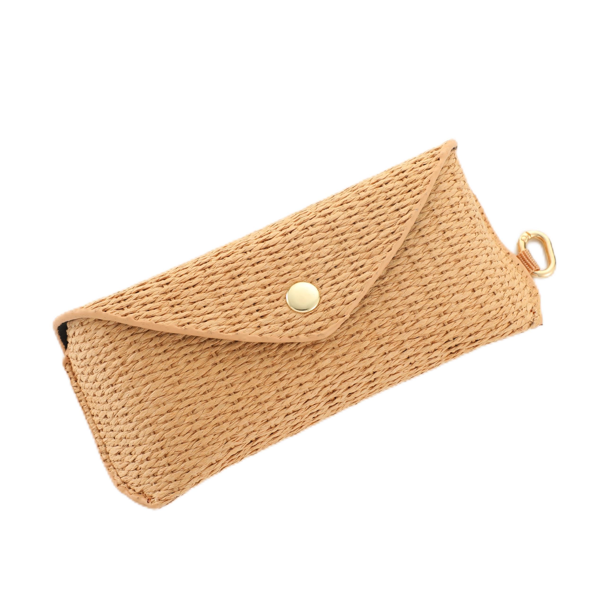 Woven Straw Eyeglass Case Rattan Glasses Case Boho Decor Eyeglass Pouch Soft Protective Sunglasses Pouch for Glasses Boho Decor Fashion Accessory for Women Men, Brown, 6.69 x 2.75 x 1.97-image-27