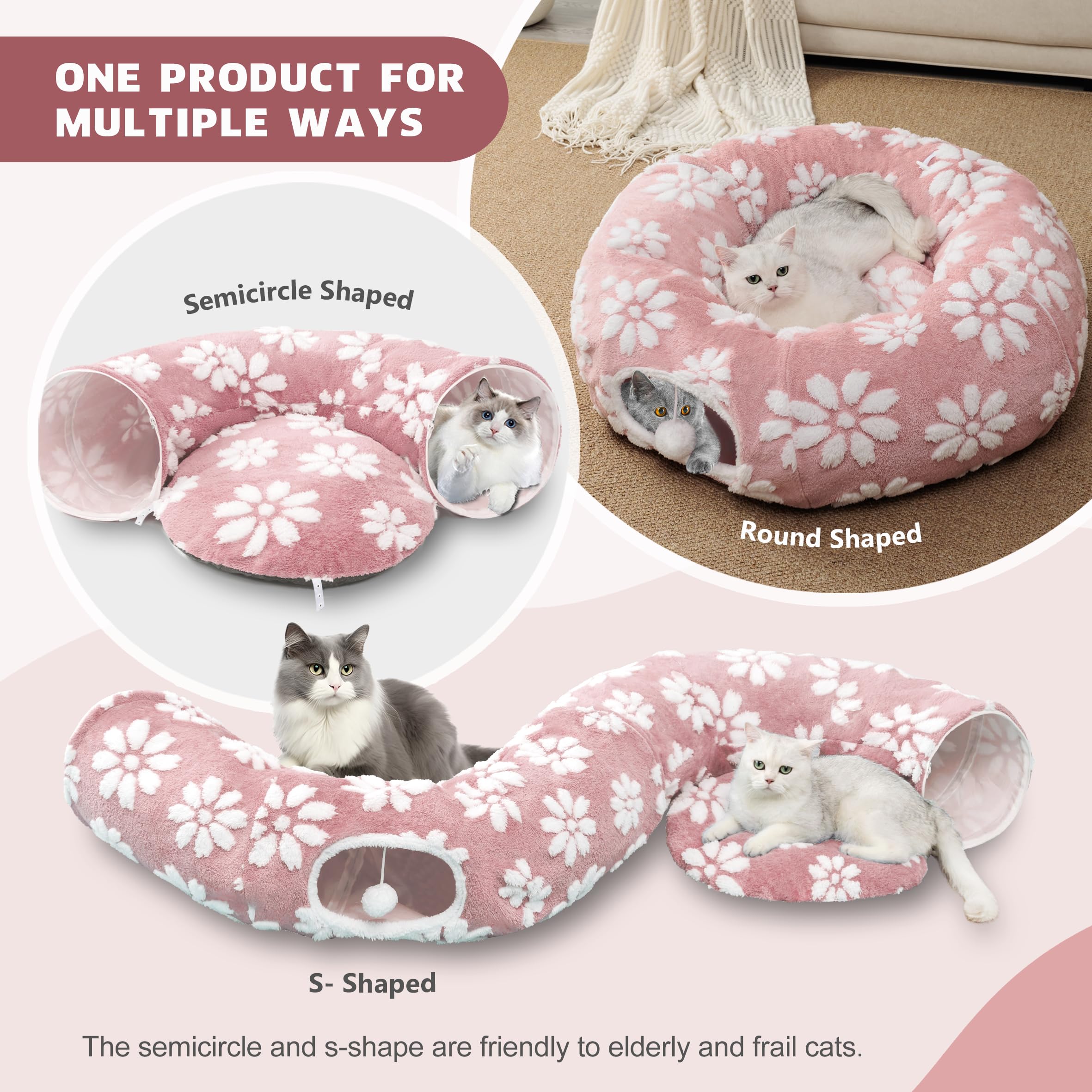 Yaning Cat Tunnel for Indoor Cats Cute Peekaboo Cat Cave with Dangling Balls - Image 2