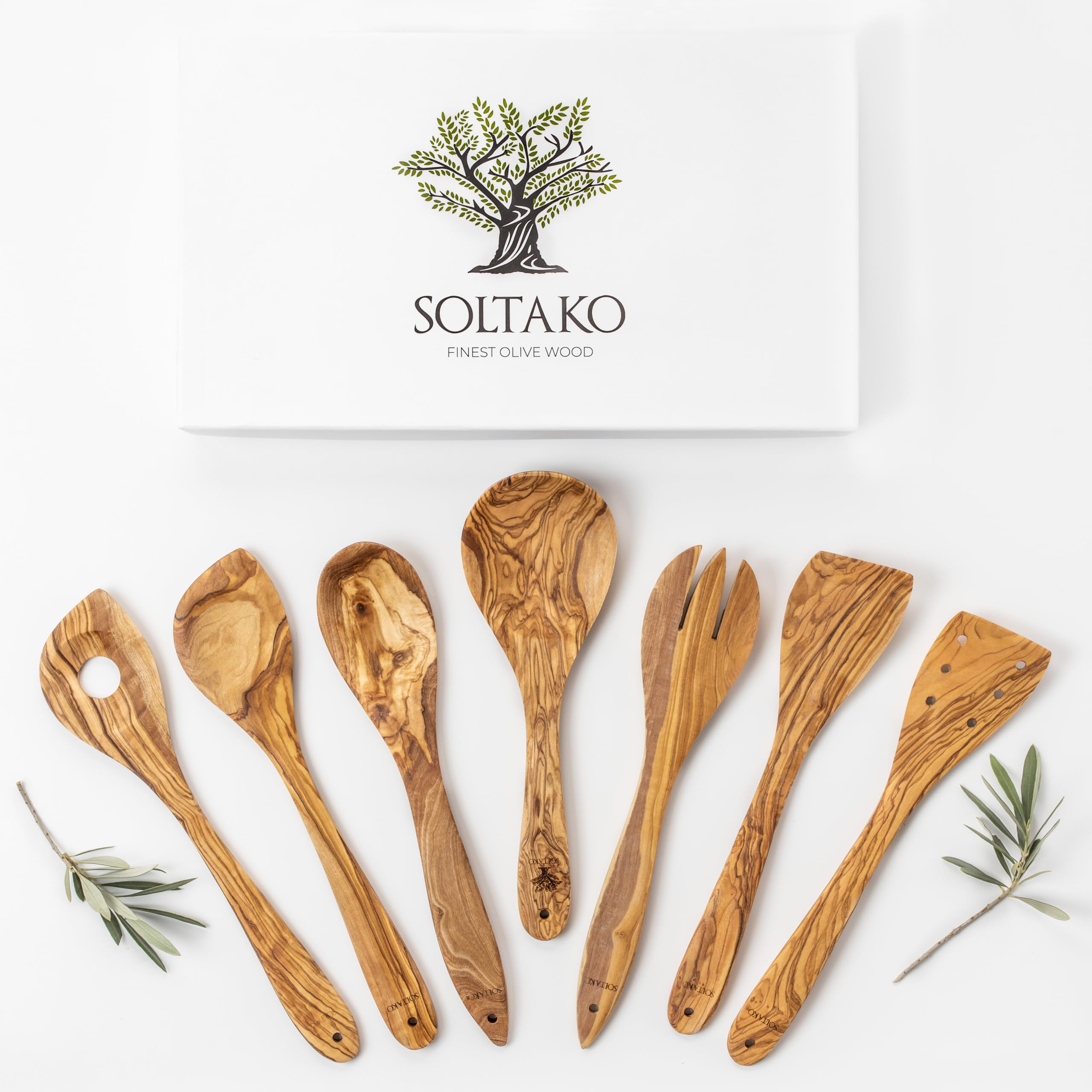 SOLTAKO Olivenholz Küchenutensilien 7er Set "Le Gourmet"