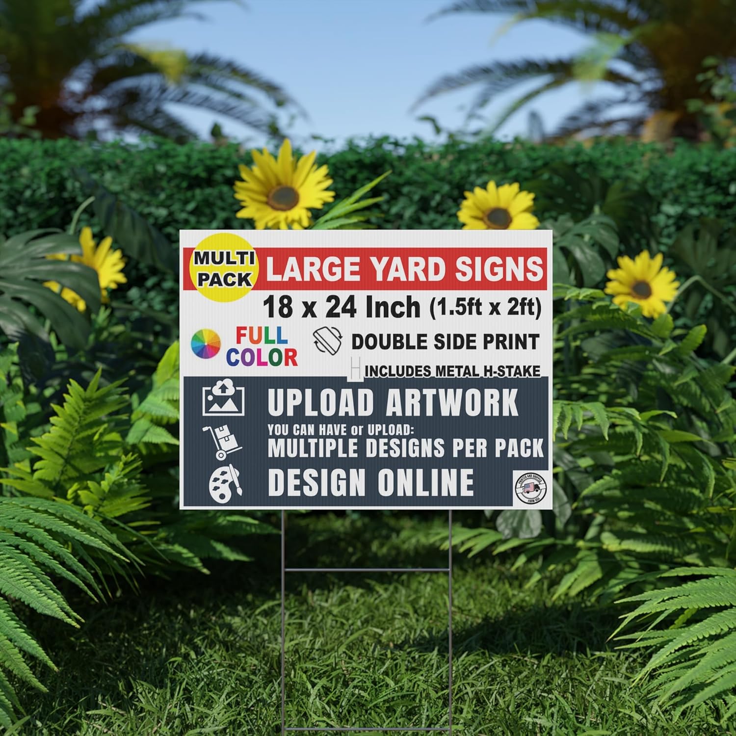 Five (5) Pack Custom Yard Signs, Upload Artwork, 24x18 Inch Yard Sign, Full Color Double Sided Lawn Sign, H-Stakes Included, Multiple Design Versions per Pack Size, by Moonlight4225 (5)