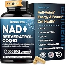 NAD Supplement 11-in-1 Extra Strength – Liposomal NAD with Resveratrol, CoQ10, Urolithin A, ALA & Turmeric – Supports Anti-Aging, Cellular Repair, Energy & Focus – for Women & Men – 60 Capsules