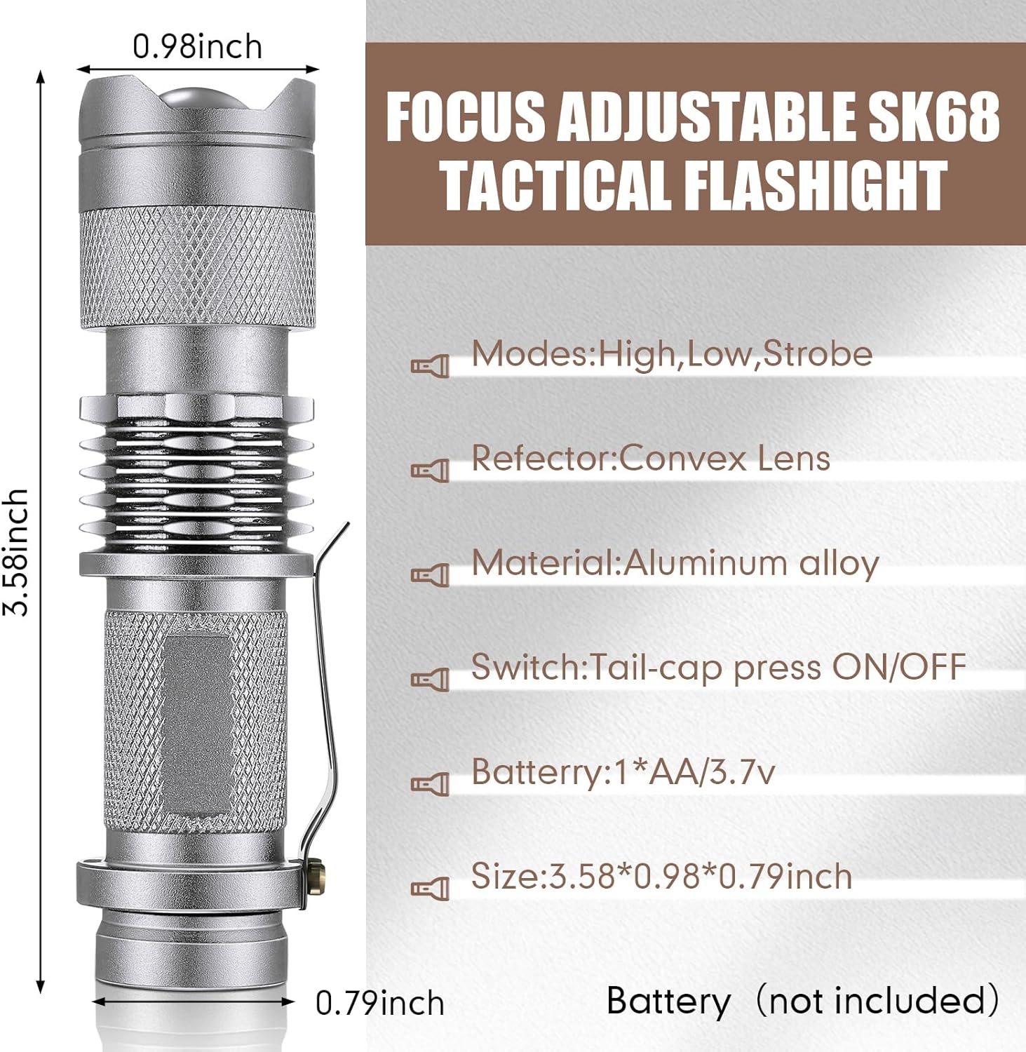 Mudder 10 Pack Mini LED Flashlight 3 Lighting Modes Small Adjustable Handheld Flashlight with Belt Clip for Camping Home Hiking Outdoor Work(Silver,White Light)