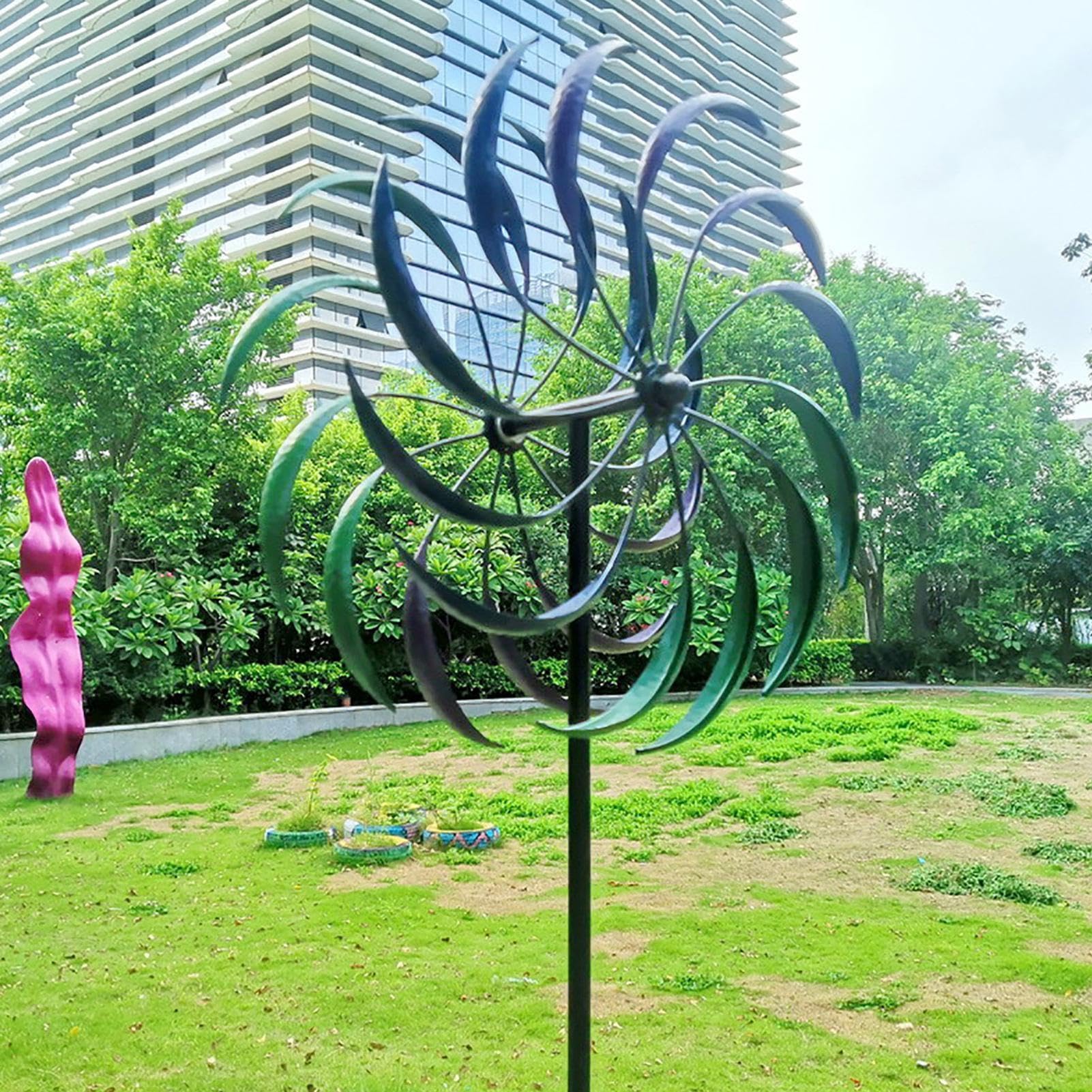 Metall Doppel Windrad mit Gegenläufigen Rotoren | 200x40cm Windspiel Windmühle für Garten | Wetterfest und Standfest Garten Wind Spinner, Gartendeko Gartenstecker für Draußen