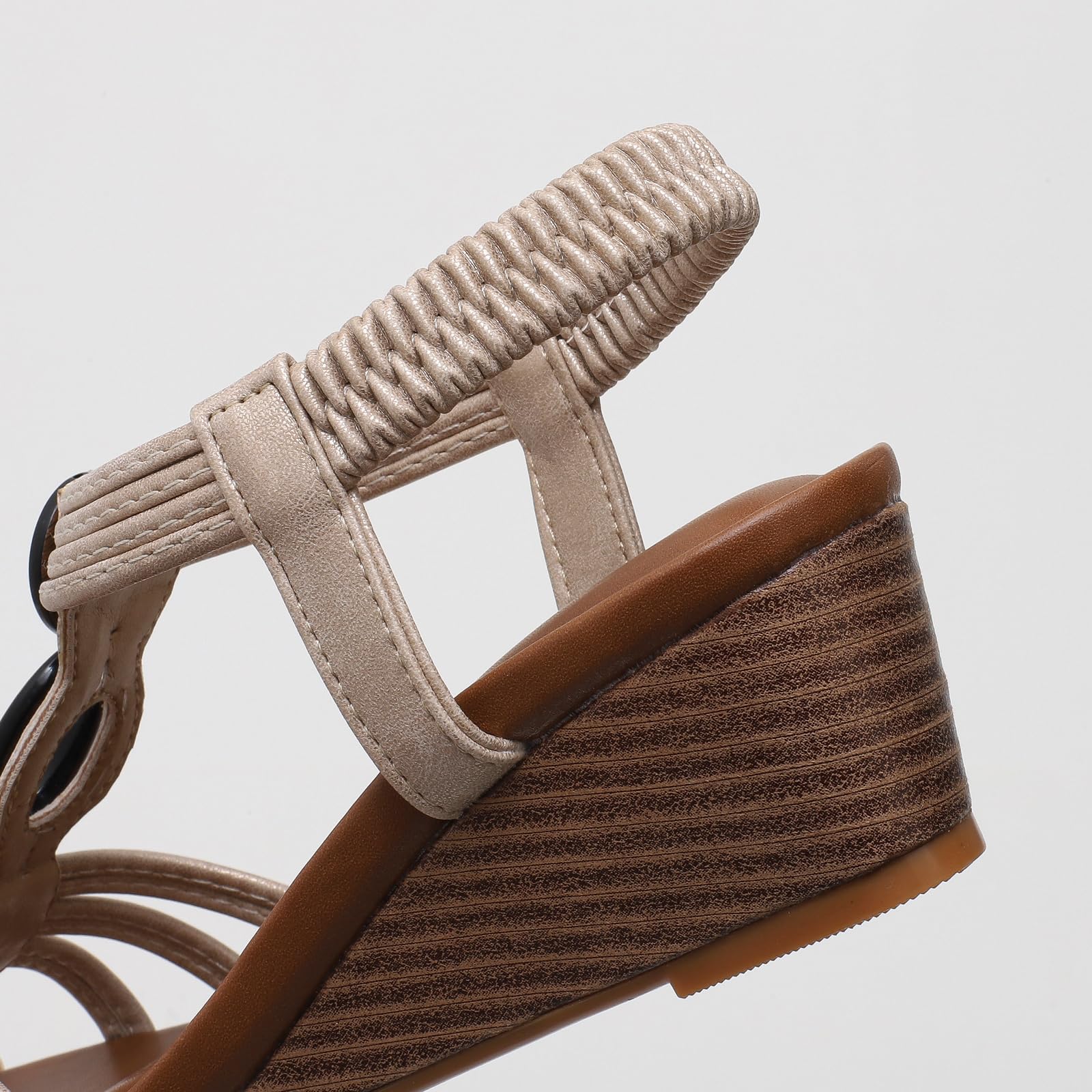 Sandali Zeppa Donna Estivi Punta Aperta T Strap Cinturino Posteriore Elastico Tomaia Perline Tacco 5cm Leggeri Antiscivolo Casual
