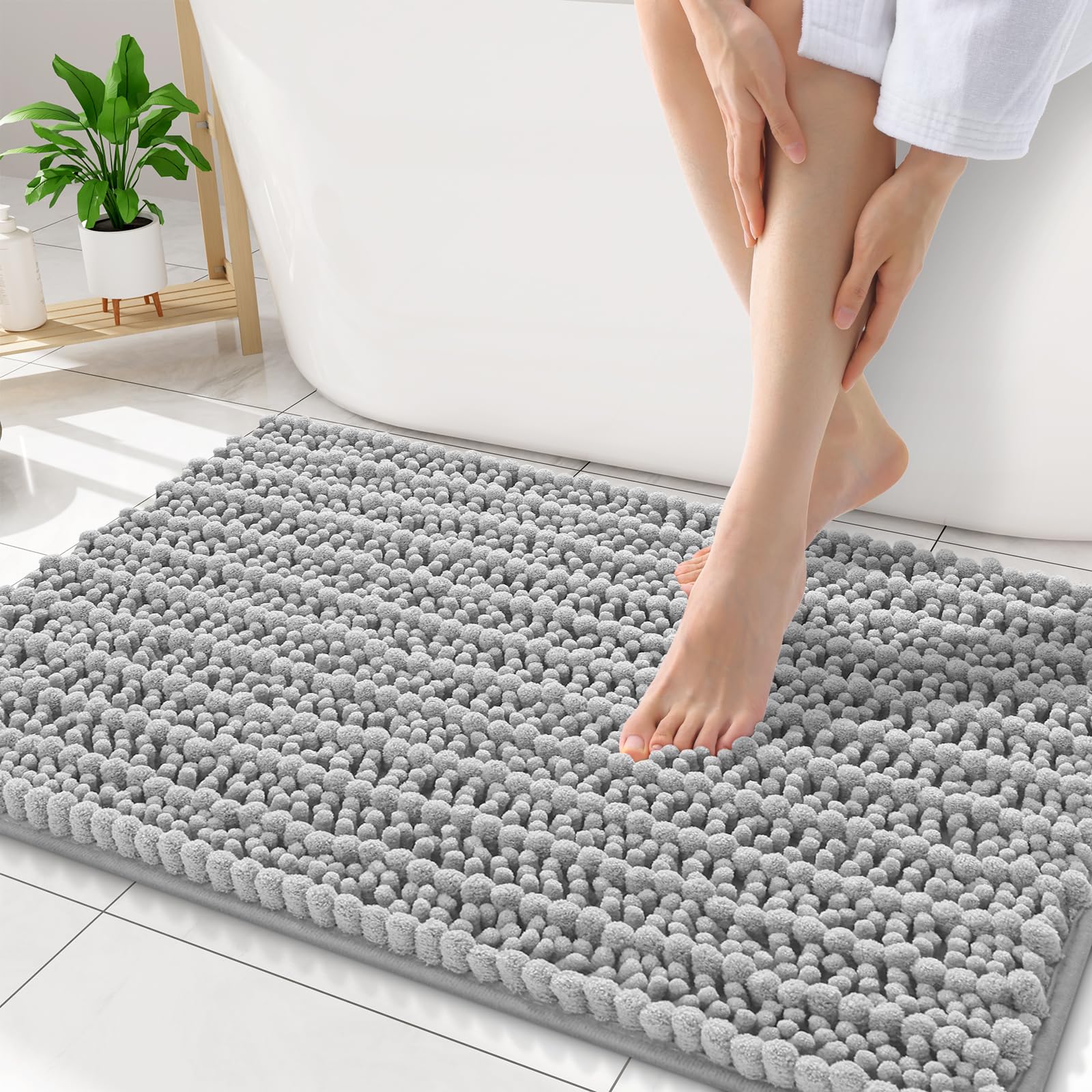 Smiry Bathroom Rugs 34X21, Extra Soft Rubber Backing Chenille Bath Mats
