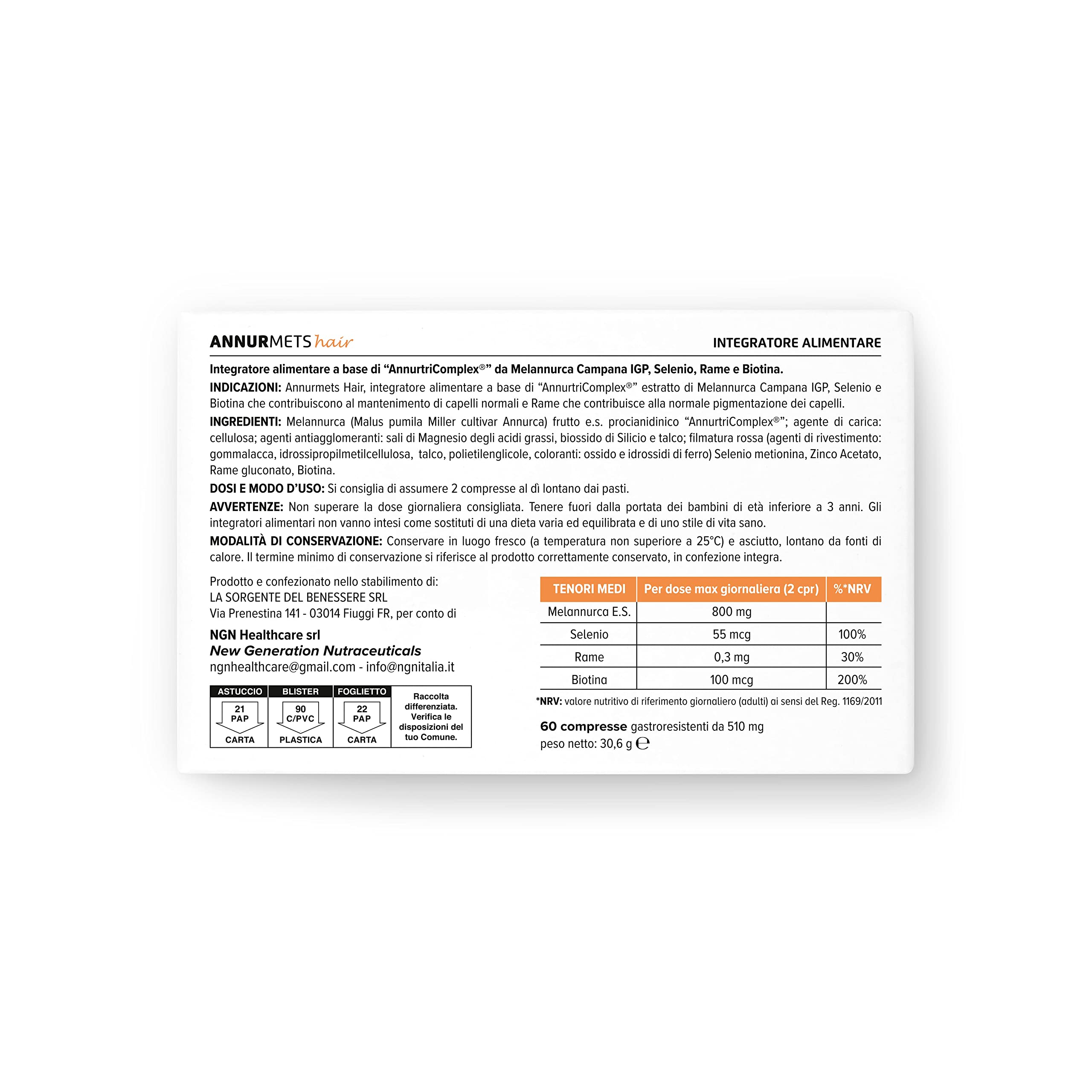 NGN HEALTHCARE-NEW GEN.NUT.Srl Annurmets Hair Compresse, no Colore, 60 Unità